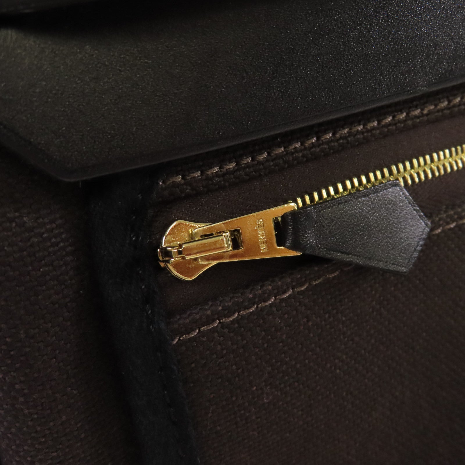 HERMES Toile Militaire帆布Herbag PM 2Way Shoulder Bag金扣手挽肩背兩用袋Ebene烏木色