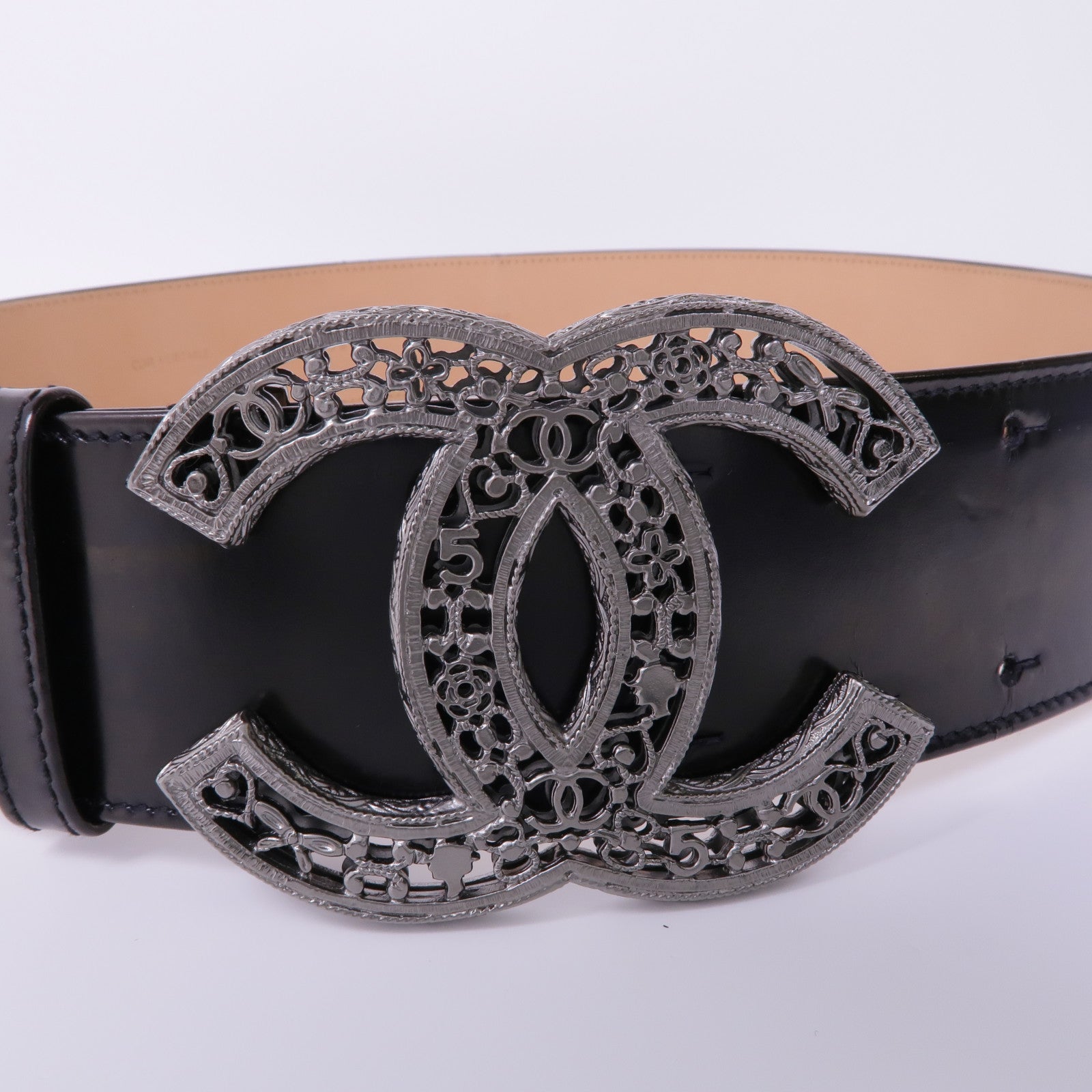 CHANEL 牛皮皮革Belt銀扣皮帶