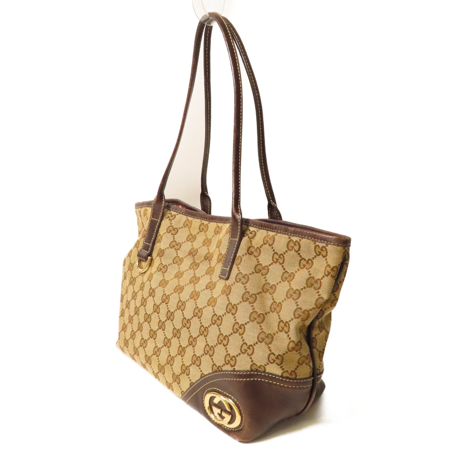 GUCCI 帆布Tote Bag金扣手挽袋啡色