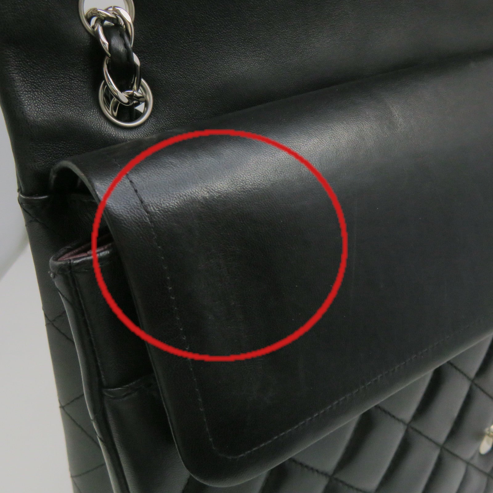 CHANEL 菱格羊皮皮革Jumbo Shoulder Bag银扣链带肩背袋黑色