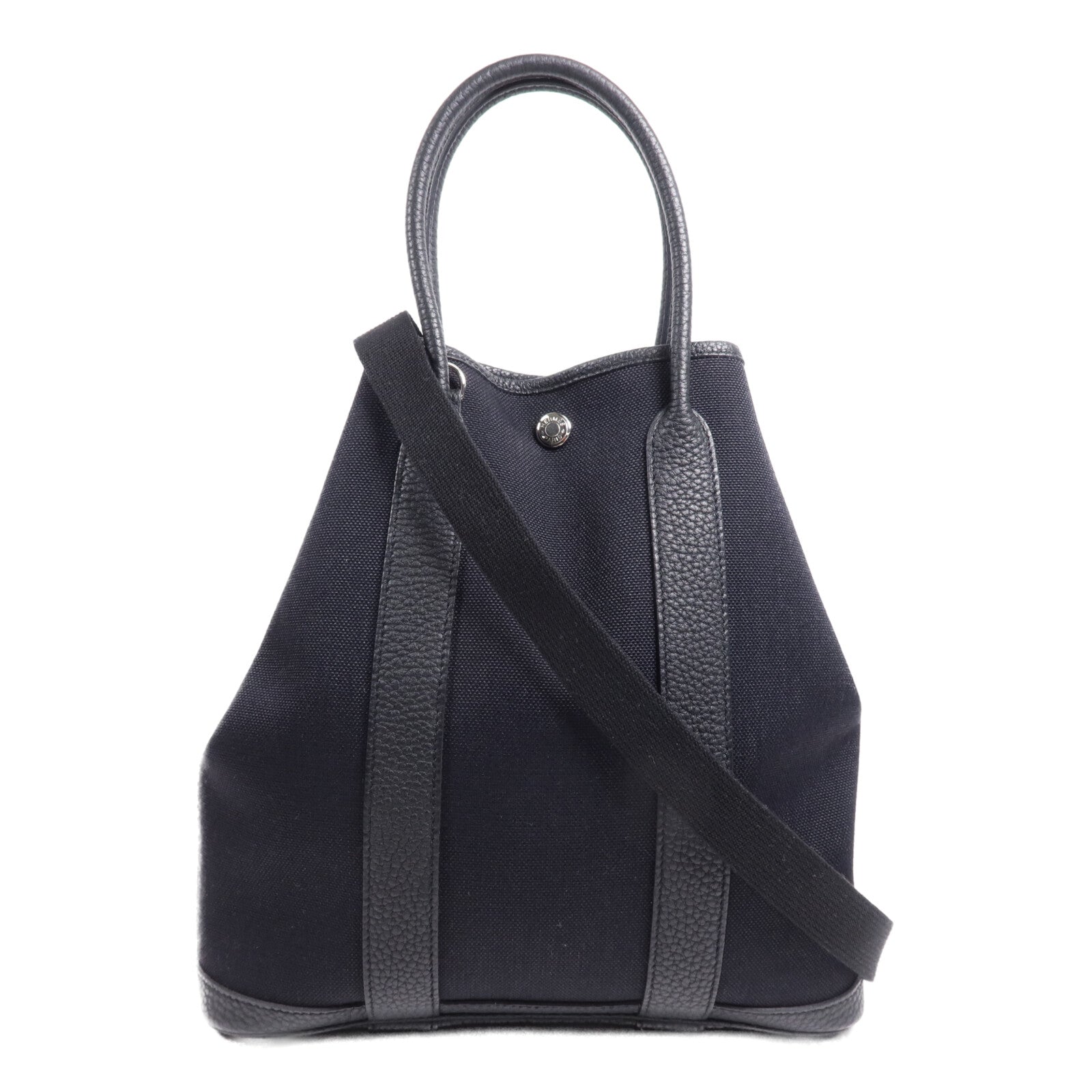HERMES 帆布Garden File PM銀扣手挽肩背兩用袋Noir