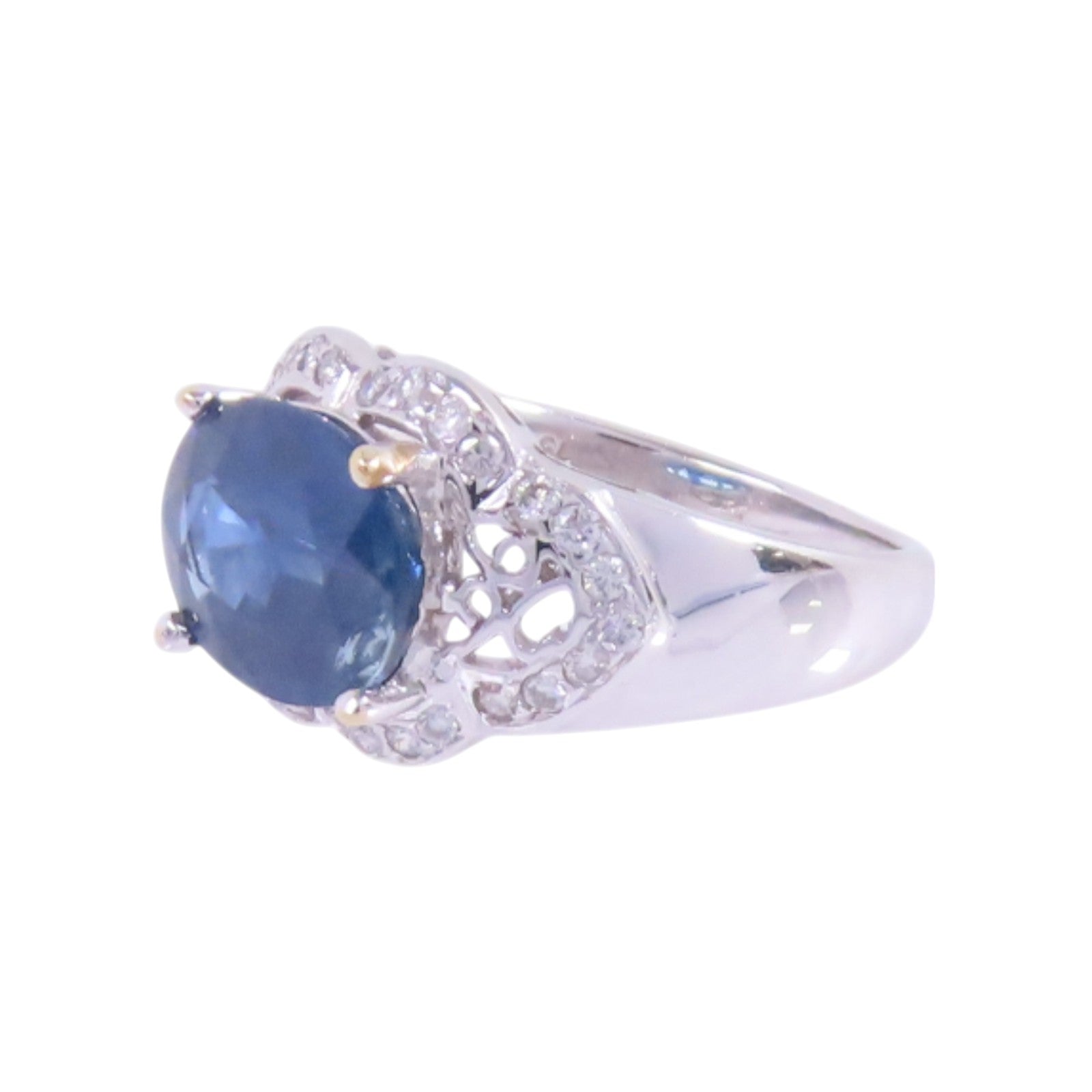 JEWELRY 【激減優惠】18K白金/藍寶石/鑽石Sapphire Diamond Ring戒指US#4.25