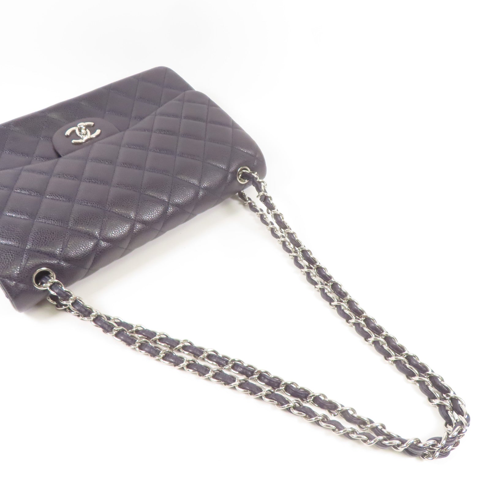 CHANEL 牛皮皮革Large Classic銀扣鏈帶肩背袋