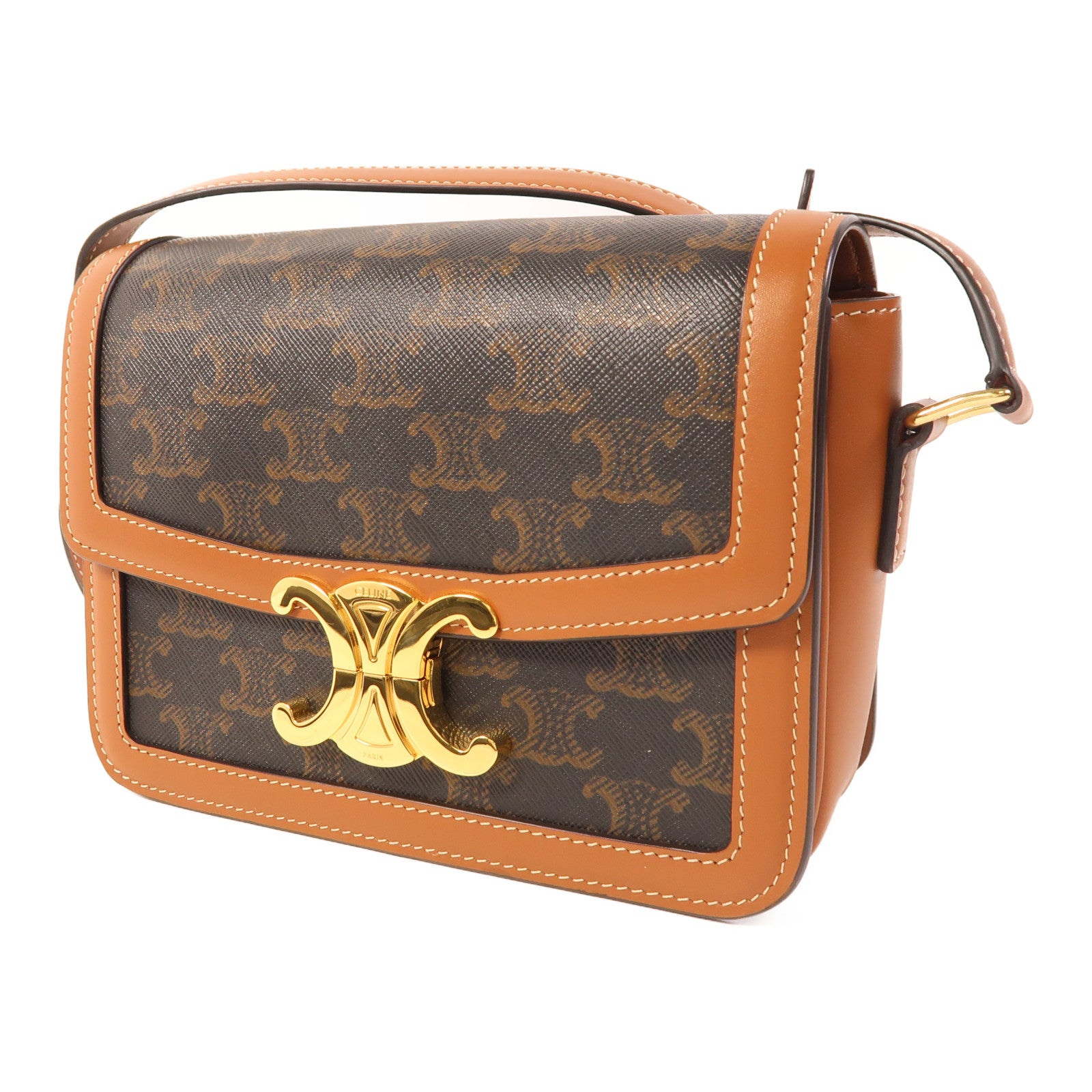 CELINE 塗層帆布Teen Troimphe金扣肩背袋