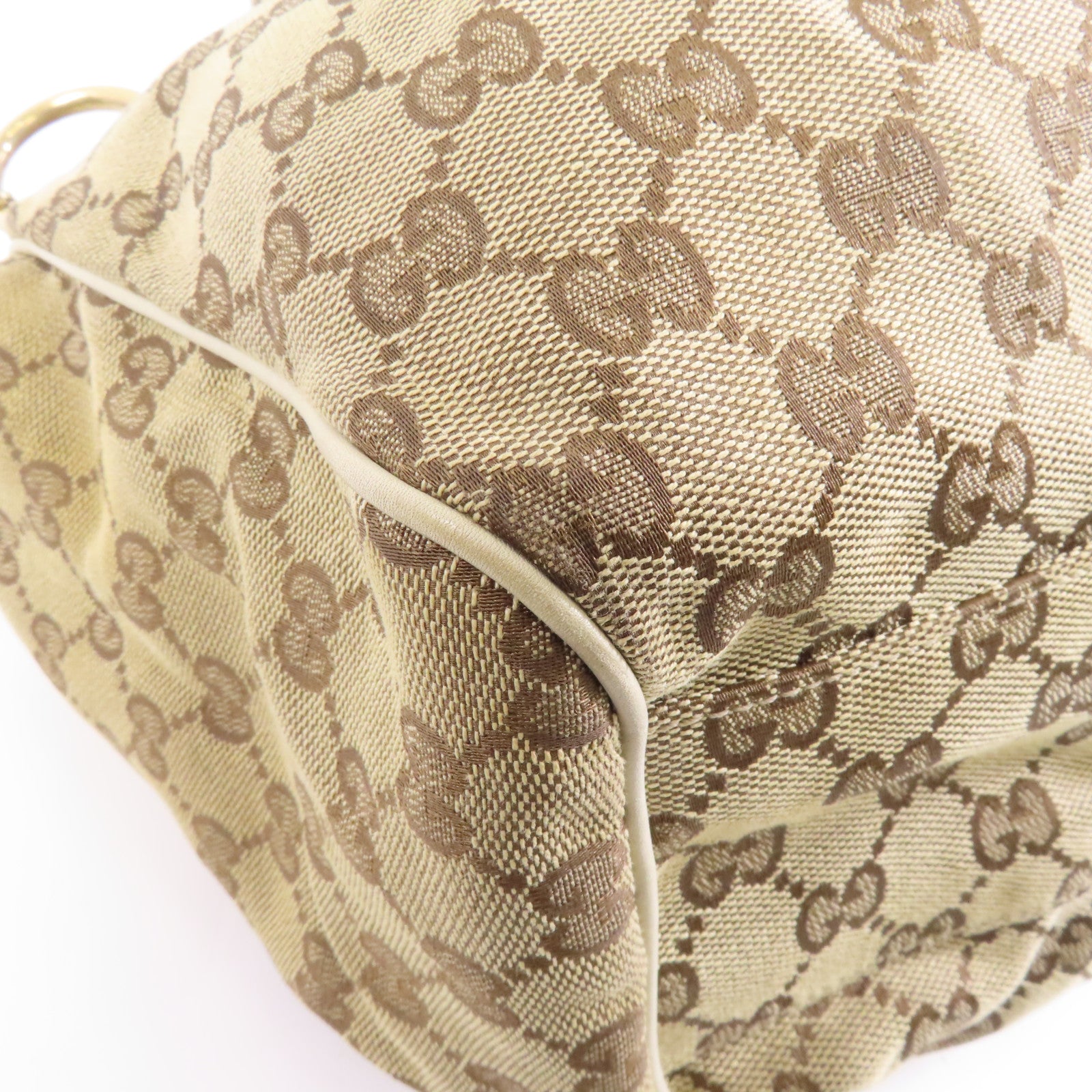 GUCCI 帆布Shoulder Bag金扣肩背袋棕色/白色
