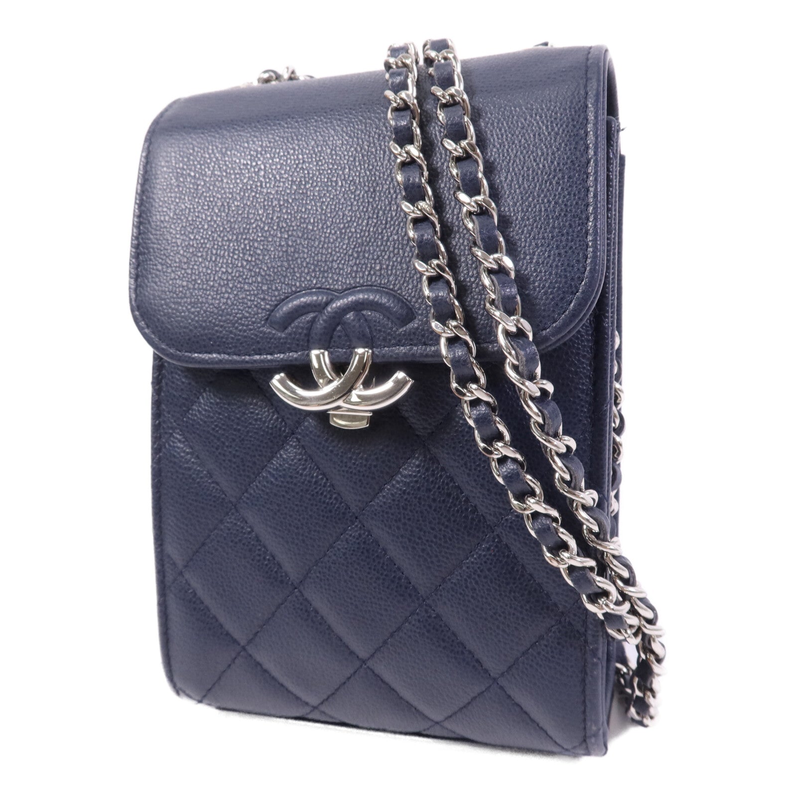CHANEL 牛皮皮革Shoulder Bag銀扣鏈帶肩背袋