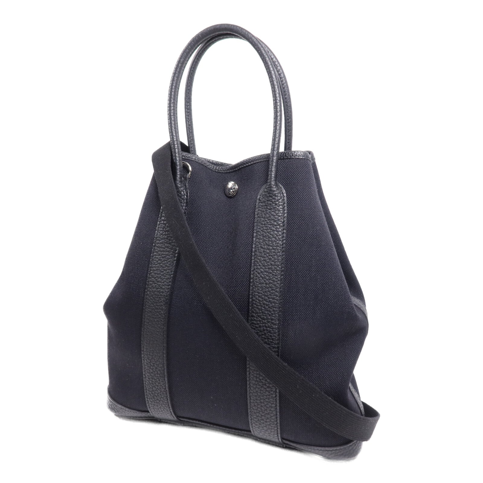 HERMES 帆布Garden File PM銀扣手挽肩背兩用袋Noir