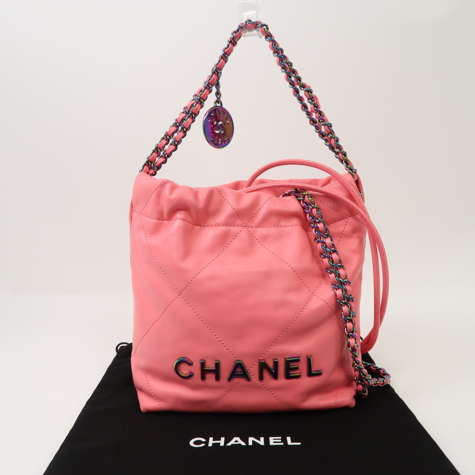CHANEL 菱格牛皮皮革Chanel 22 Mini手挽肩背兩用袋粉紅色
