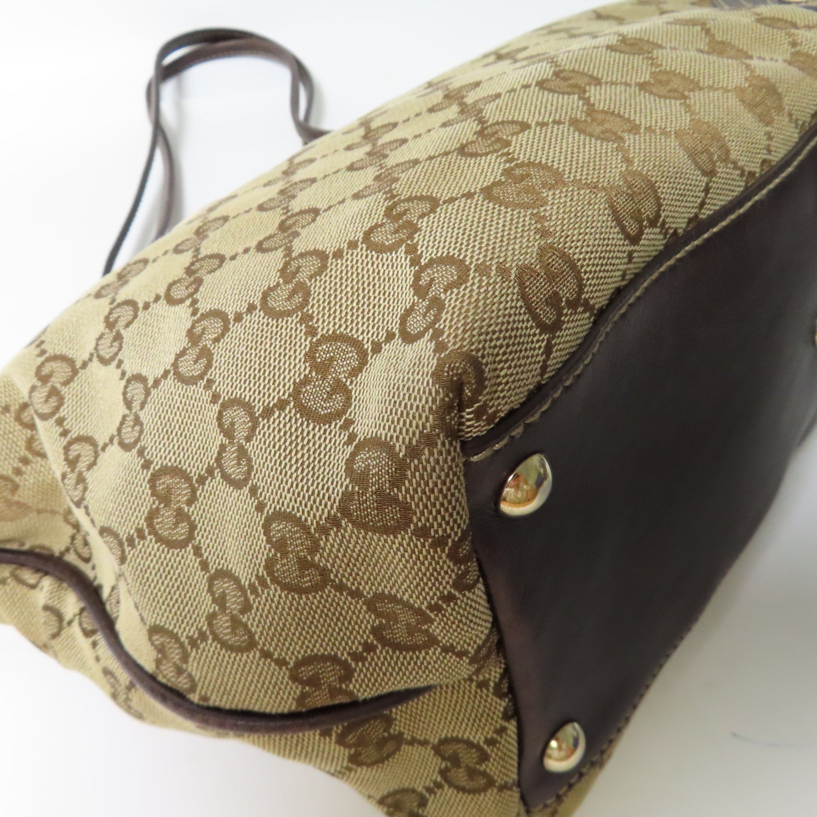 GUCCI 帆布Tote Bag金扣手挽袋啡色