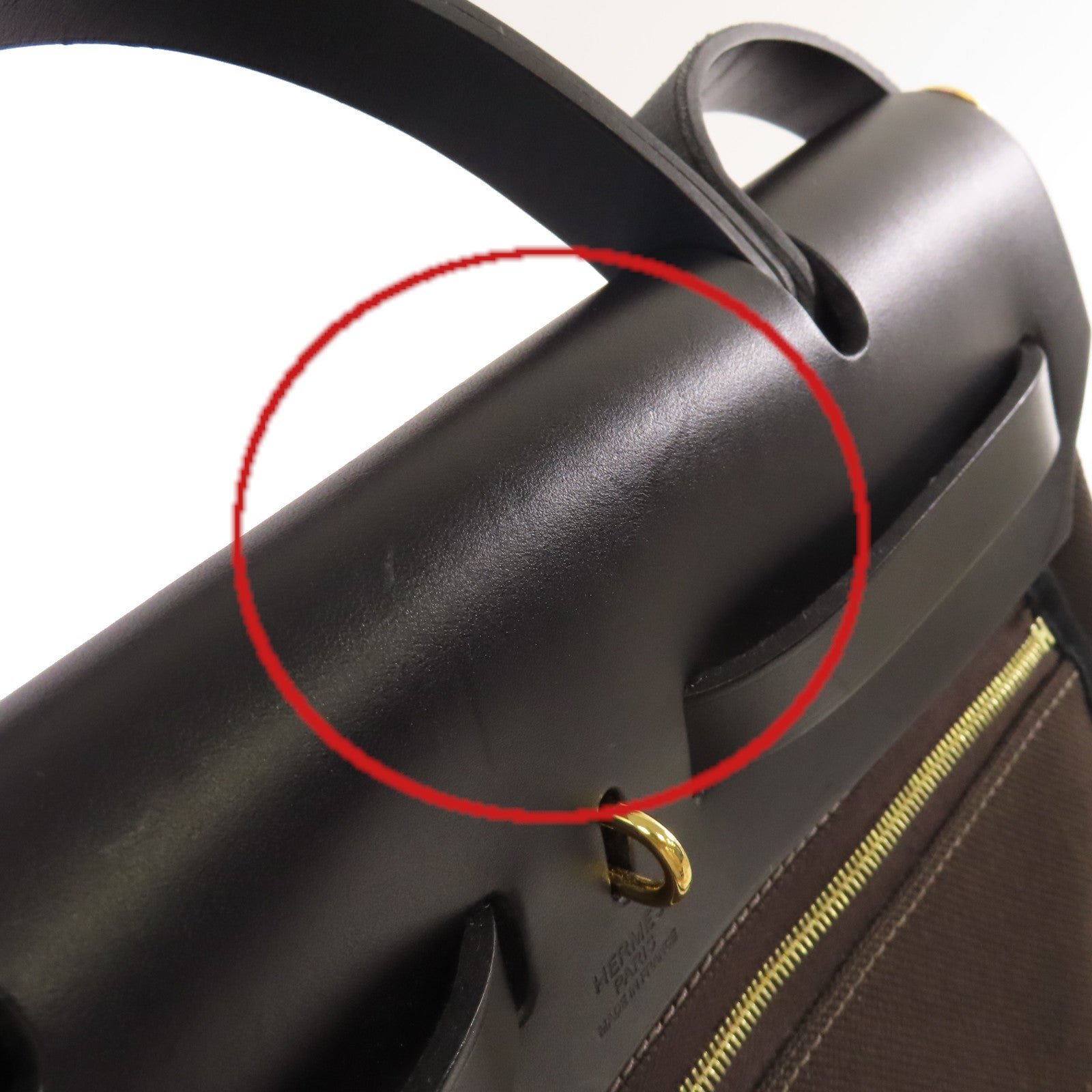 HERMES Toile Militaire帆布Herbag PM 2Way Shoulder Bag金扣手挽肩背兩用袋Ebene烏木色