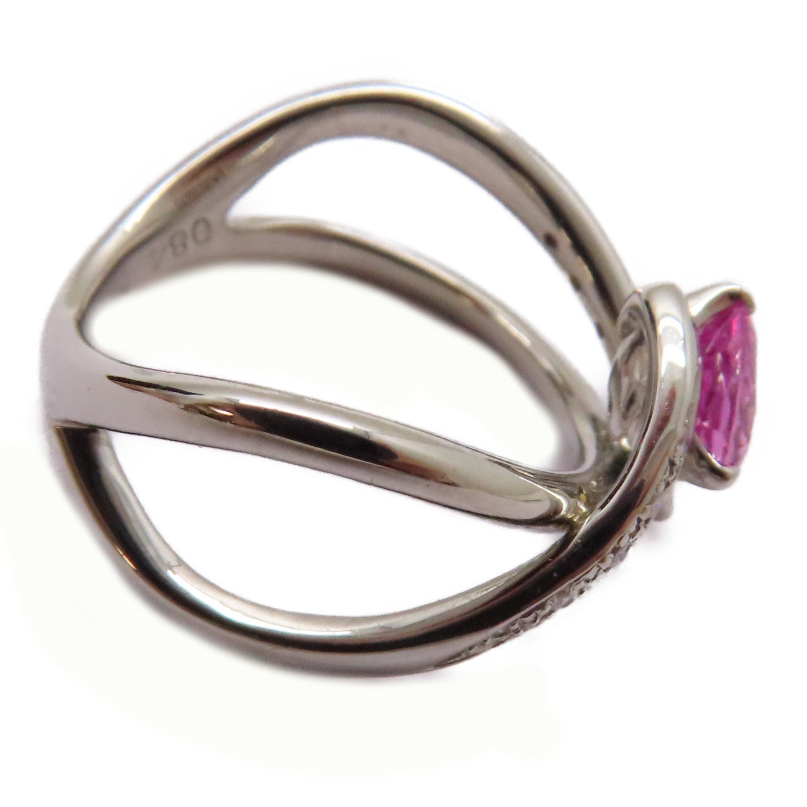 JEWELRY 【激減優惠】PT900鉑金Pink Sapphire Diamond Ring 0.84ct粉紅藍寶石/0.06ct鑽石戒指US#6.25