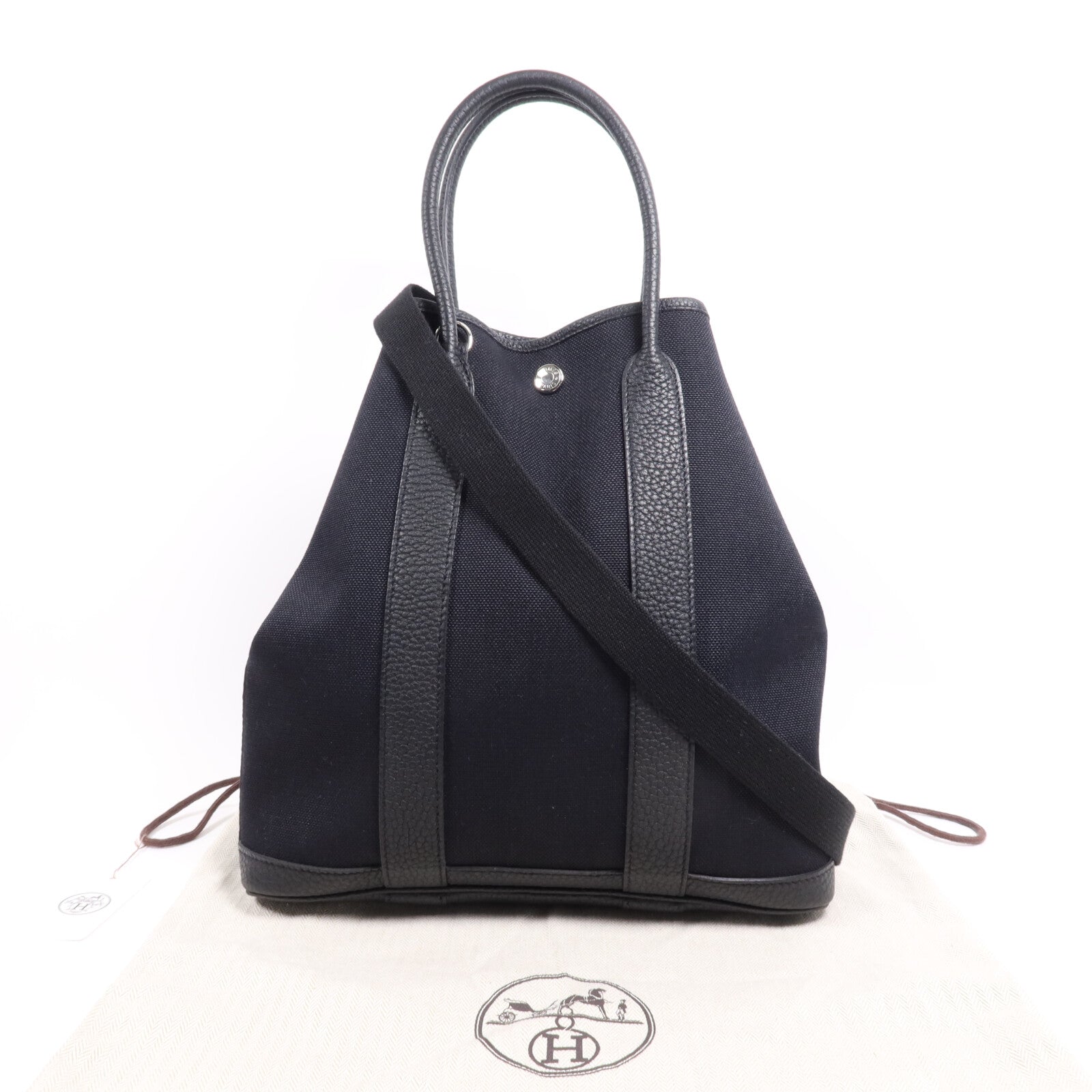 HERMES 帆布Garden File PM銀扣手挽肩背兩用袋Noir