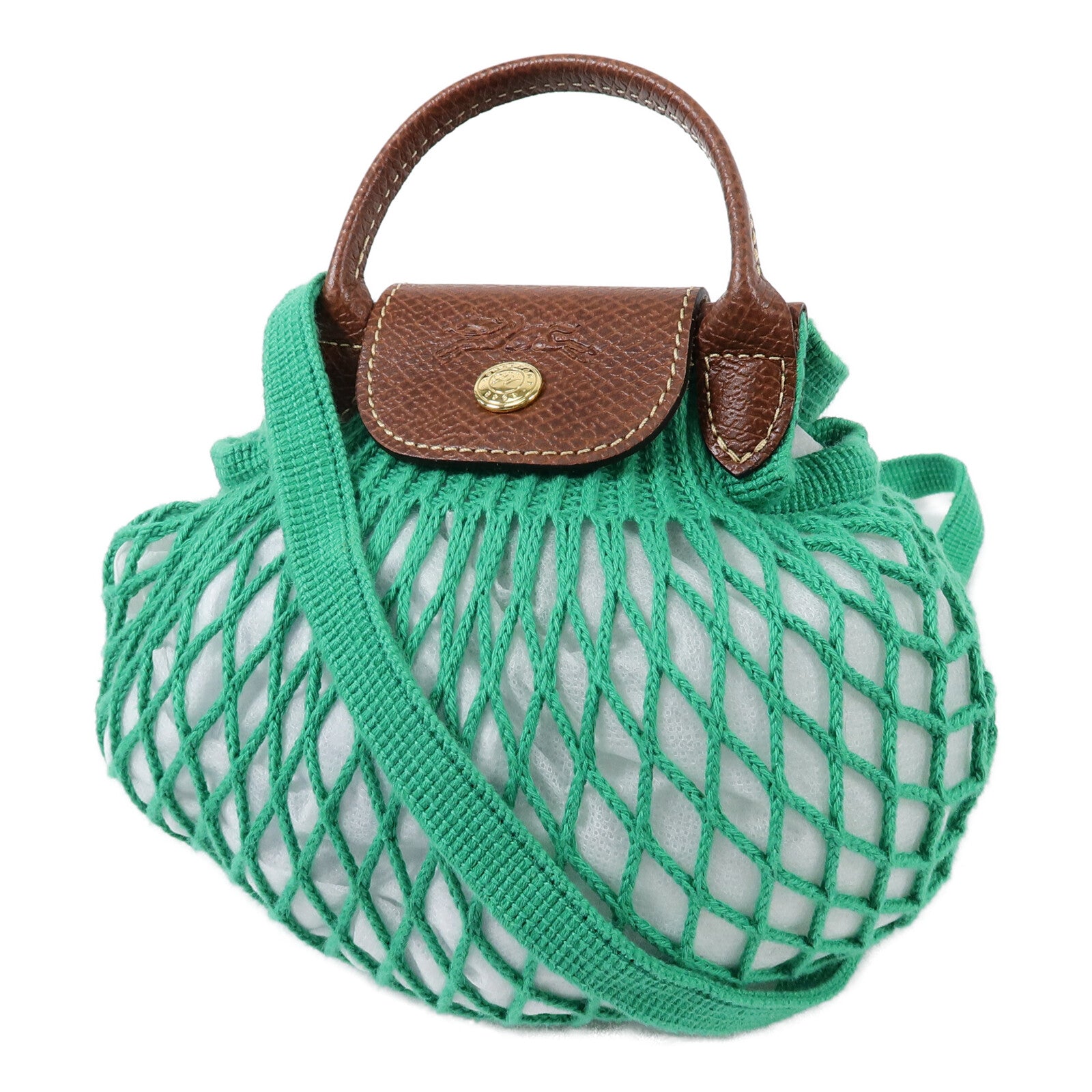 Longchamp 棉質/皮革Le Pliagr Mesh Bag XS手挽肩背兩用袋