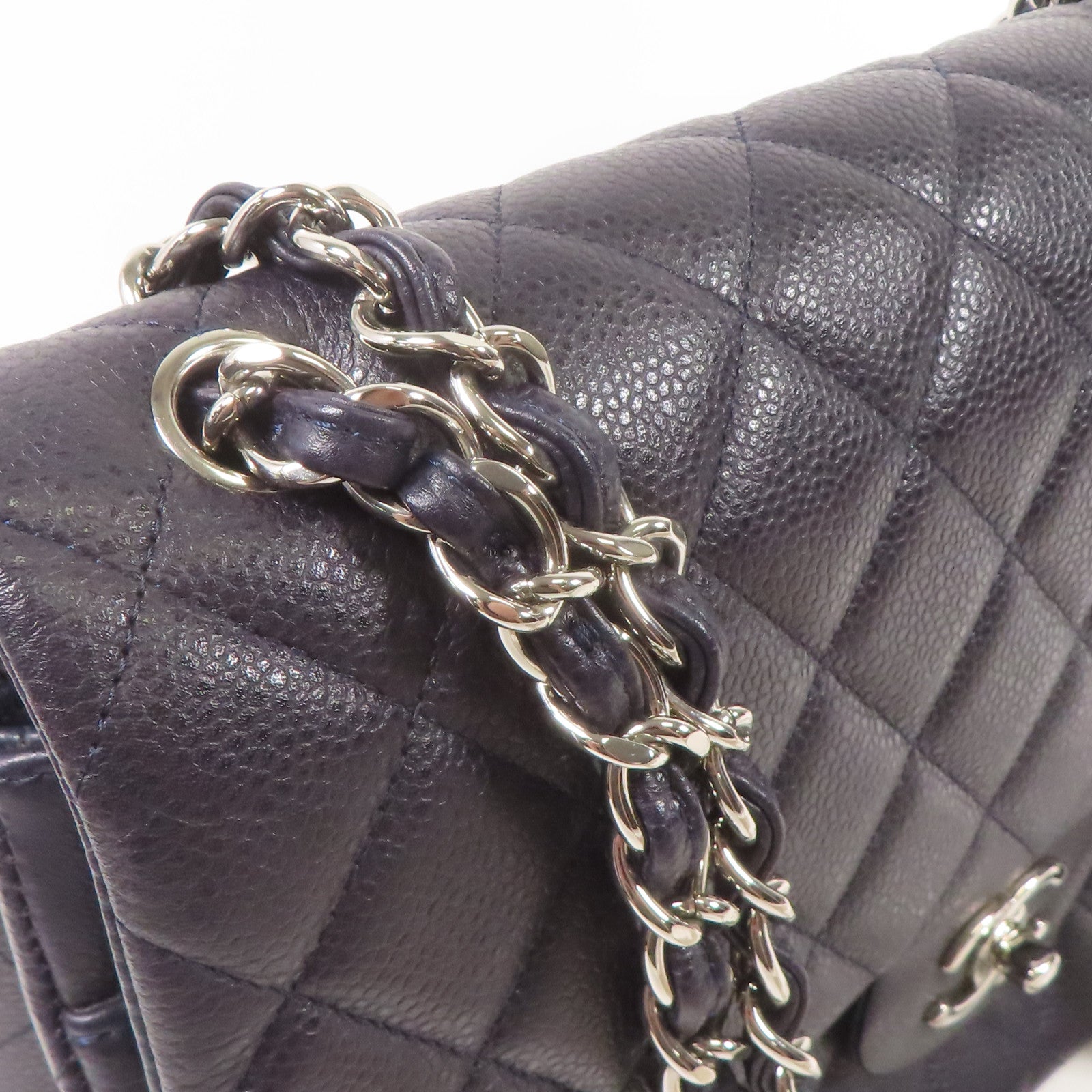 CHANEL 牛皮皮革Large Classic銀扣鏈帶肩背袋