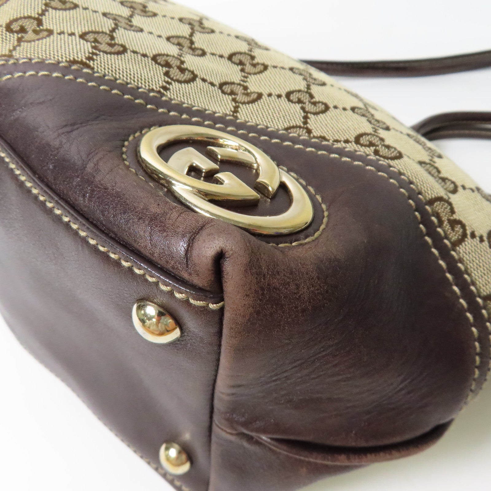 GUCCI 帆布Tote Bag金扣手挽袋啡色
