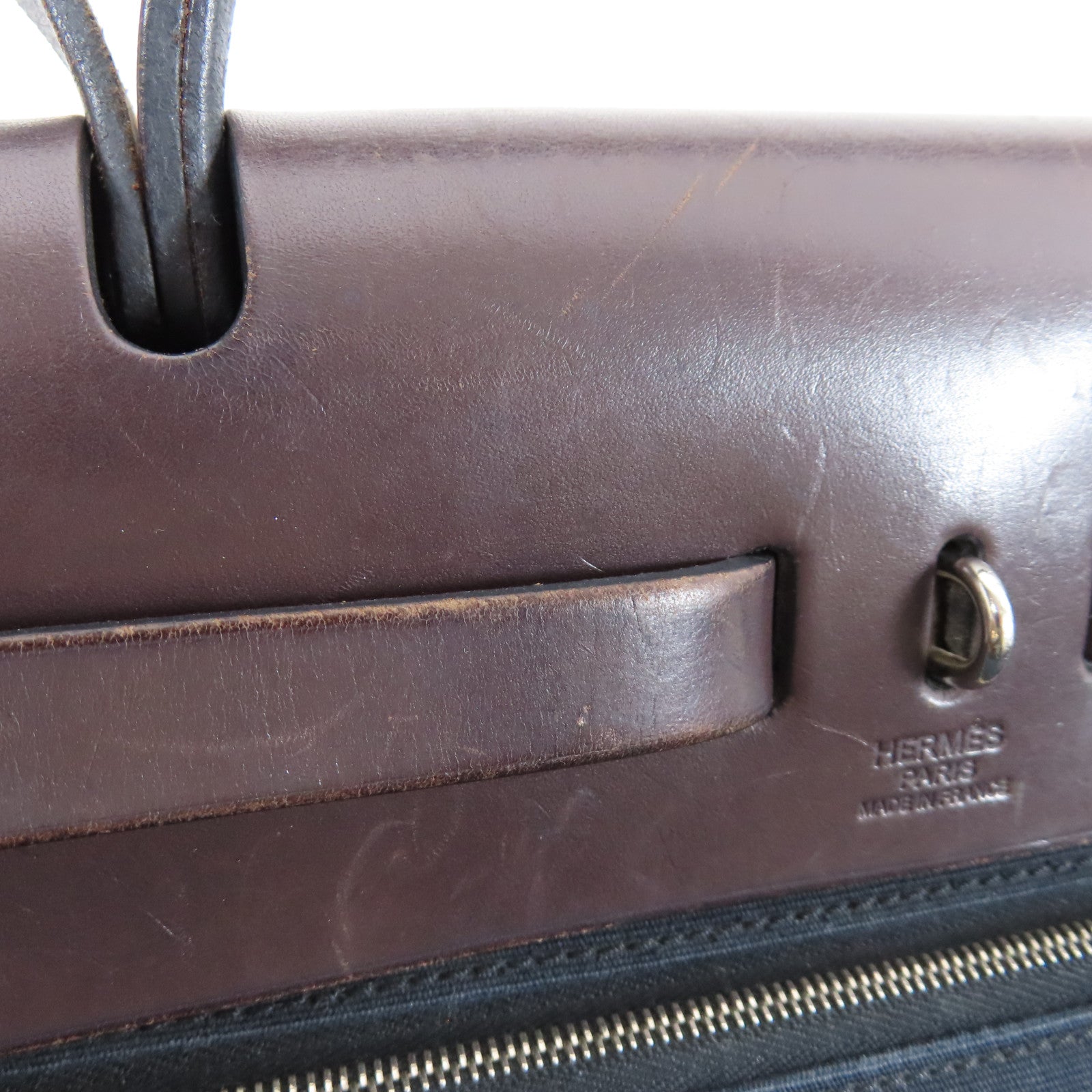 HERMES 帆布/皮革Herbag PM銀扣手挽肩背兩用袋Noir黑色
