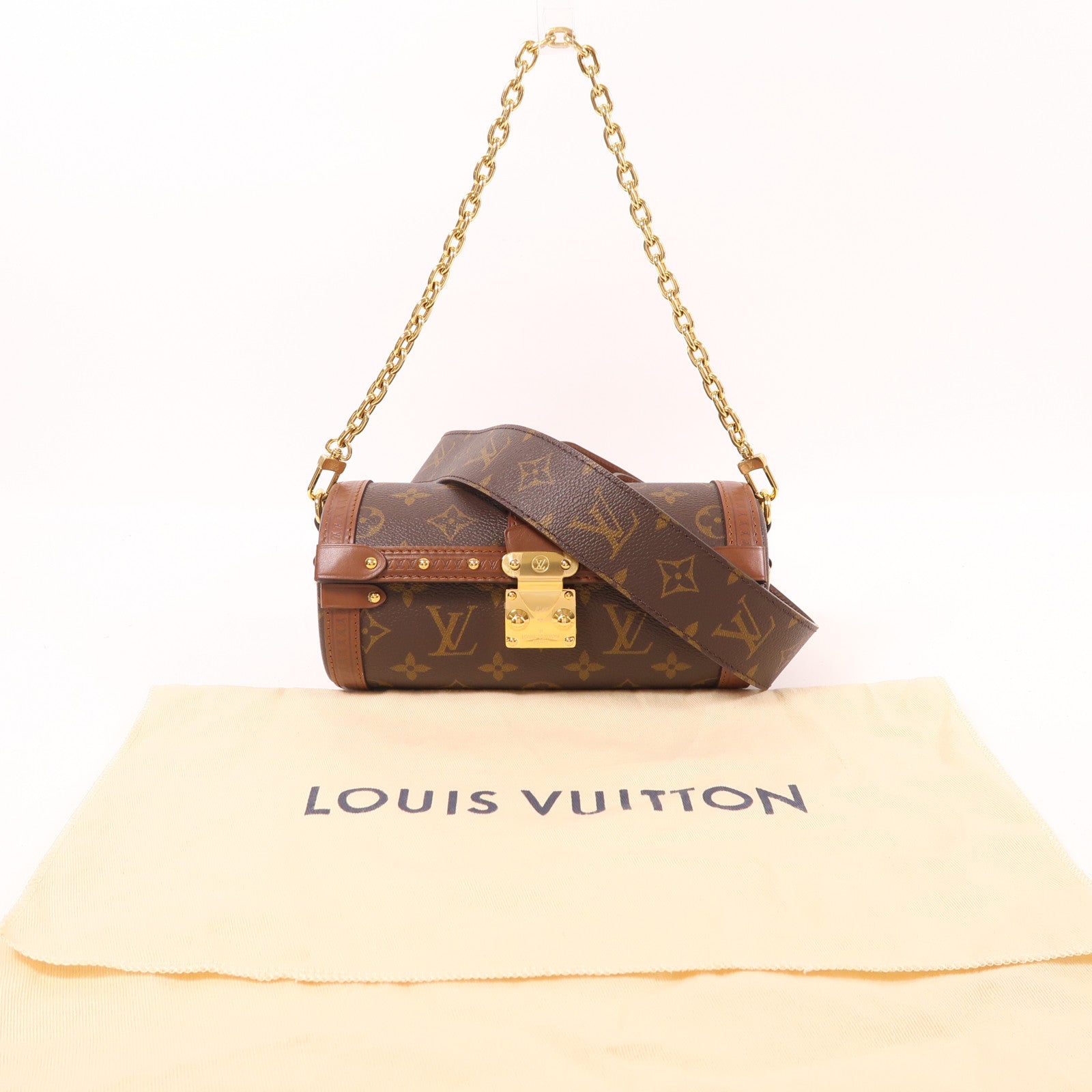 LOUIS VUITTON Monogram Papillon Trunk金扣手挽肩背兩用袋棕色