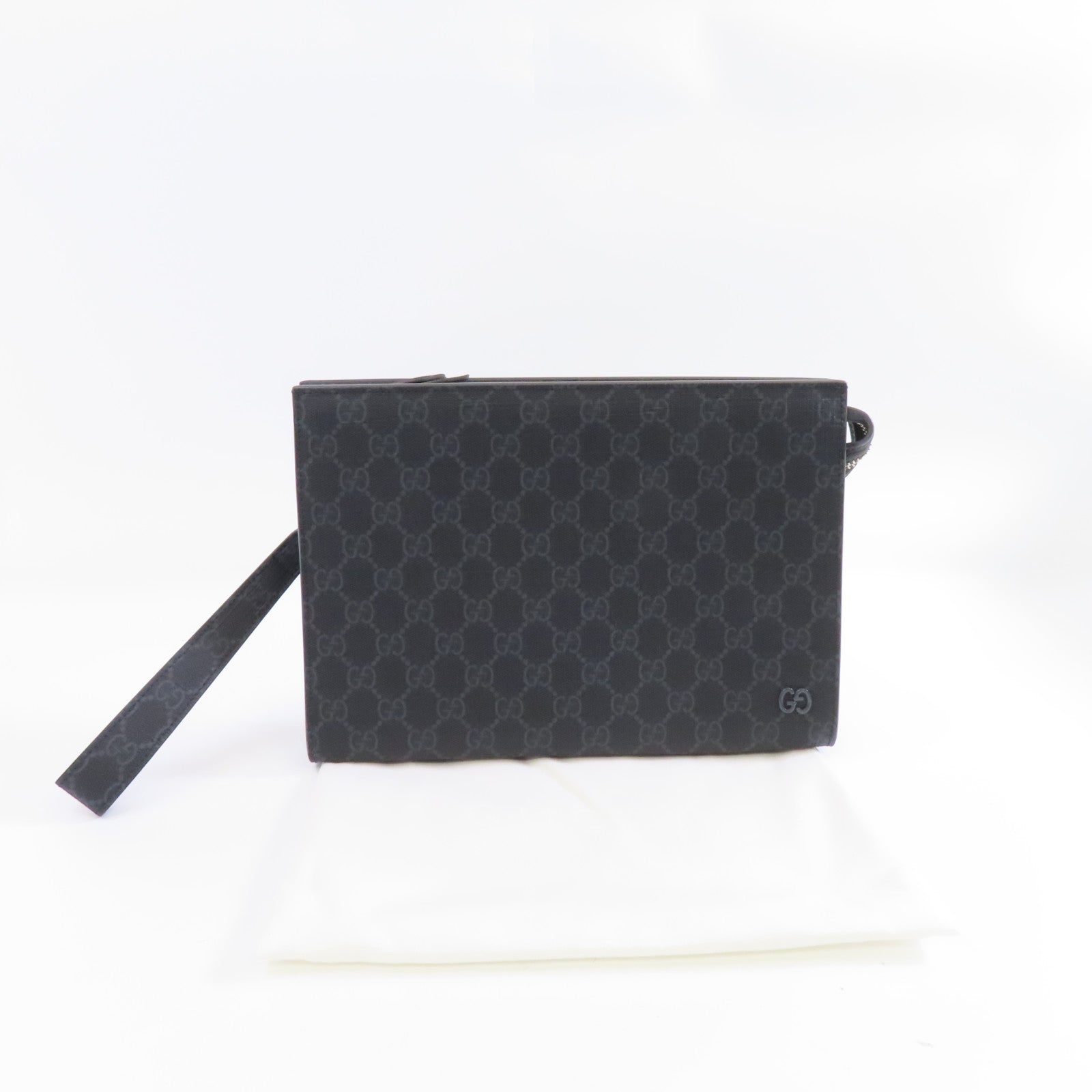 GUCCI 【激減優惠】塗層帆布GG Supreme Clutch Bag銀扣手挽袋灰色