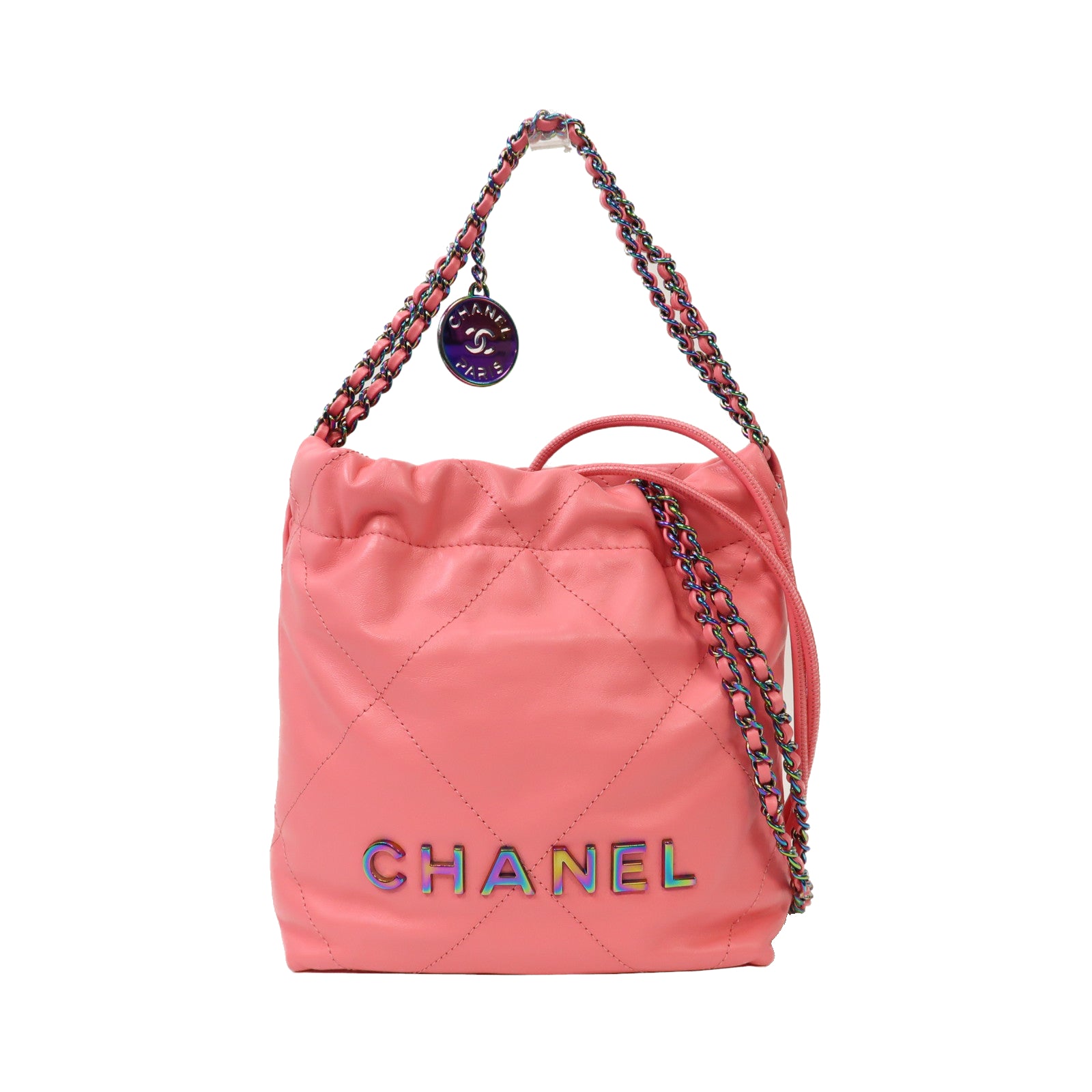 CHANEL 菱格牛皮皮革Chanel 22 Mini手挽肩背兩用袋粉紅色