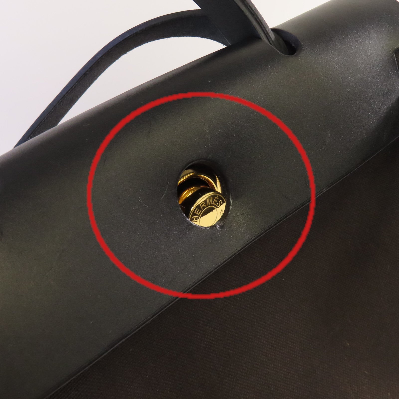 HERMES Toile Militaire帆布Herbag PM 2Way Shoulder Bag金扣手挽肩背兩用袋Ebene烏木色
