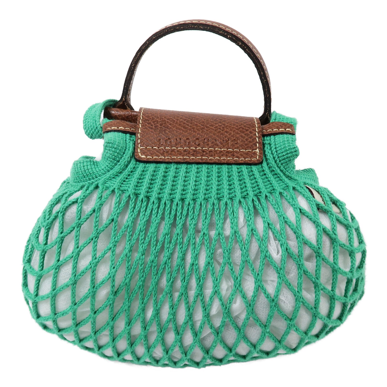 Longchamp 棉質/皮革Le Pliagr Mesh Bag XS手挽肩背兩用袋