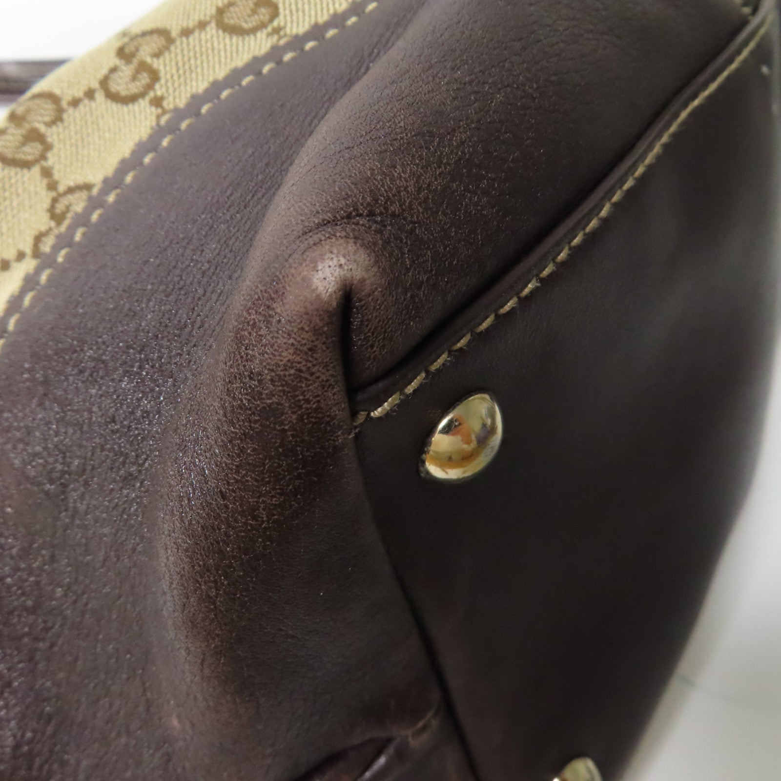 GUCCI 帆布Tote Bag金扣手挽袋啡色