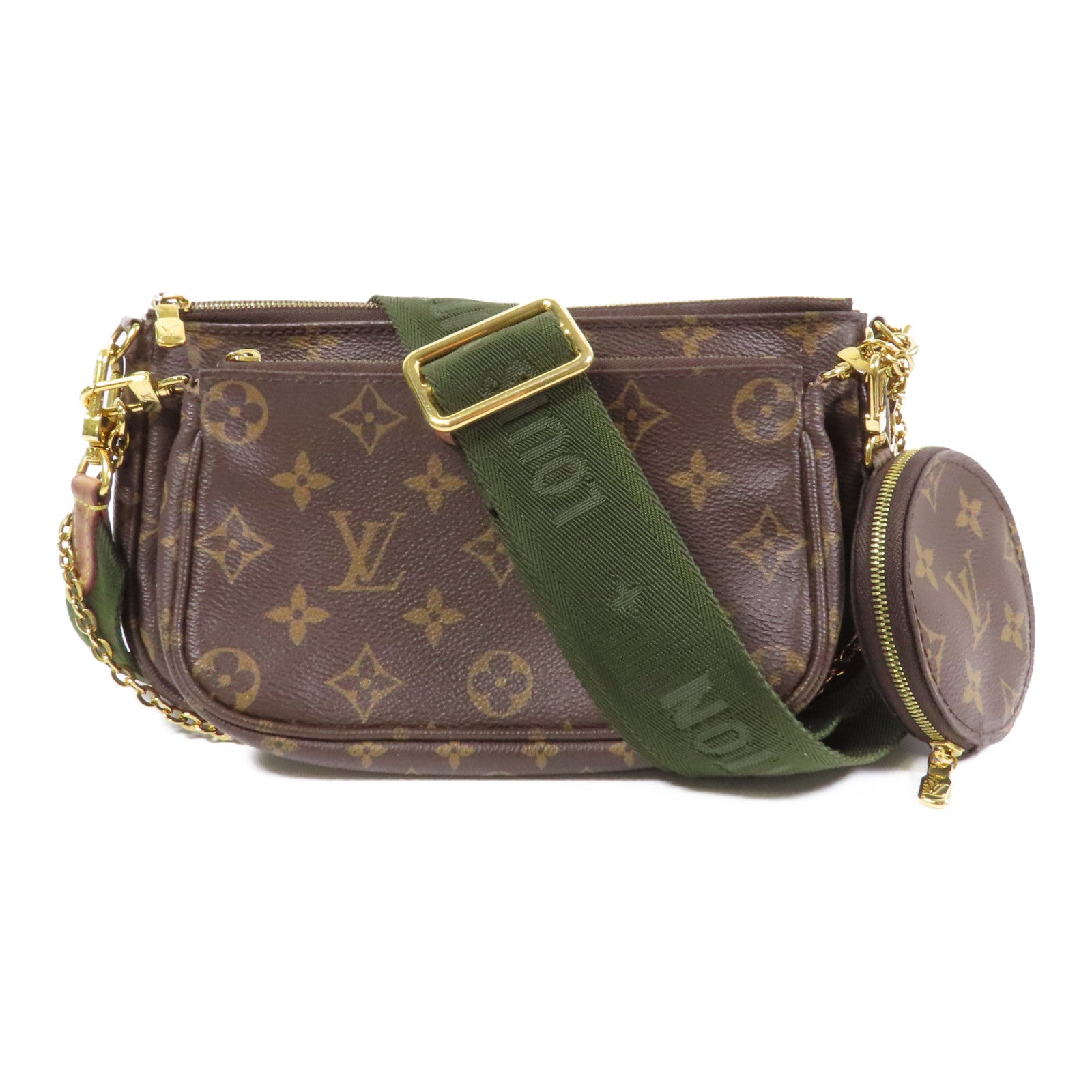 LOUIS VUITTON Monogram Multi Pochette Accessoires金扣手挽肩背兩用袋啡色/綠色