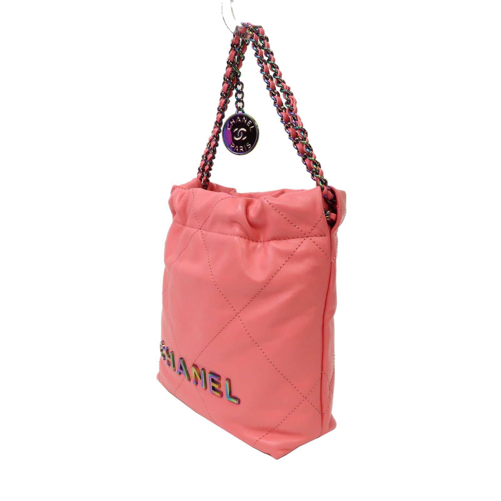 CHANEL 菱格牛皮皮革Chanel 22 Mini手挽肩背兩用袋粉紅色