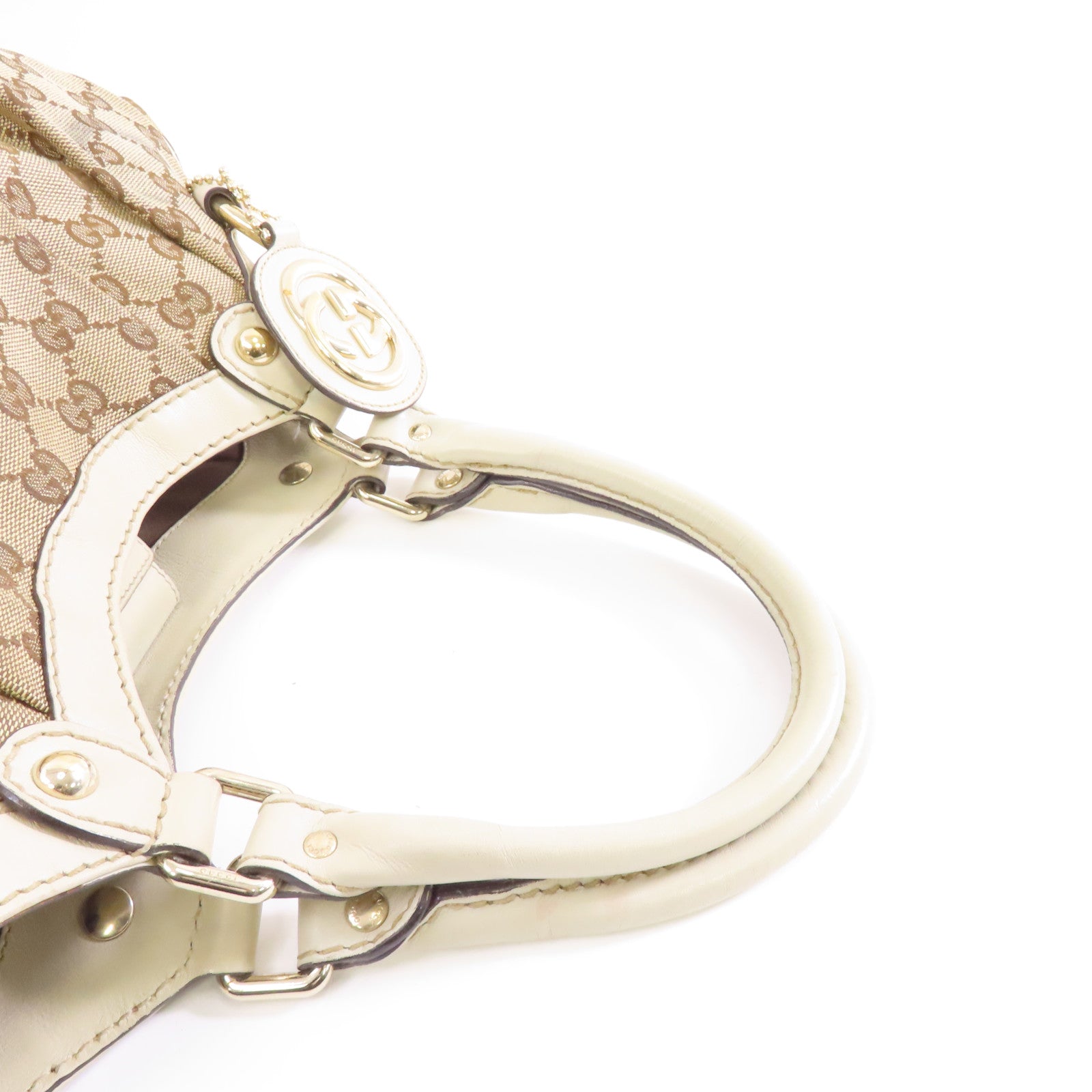 GUCCI 帆布Shoulder Bag金扣肩背袋棕色/白色