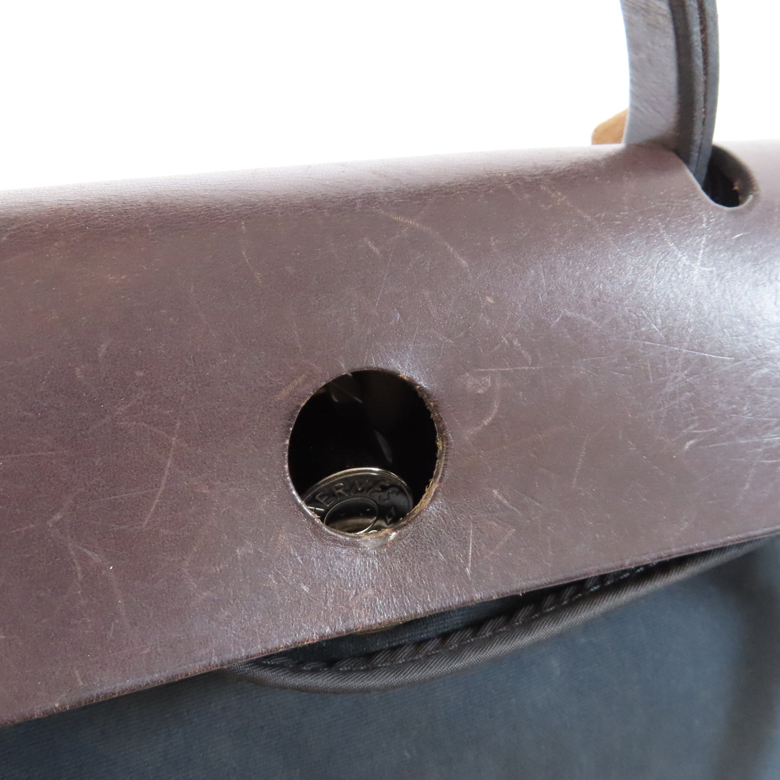 HERMES 帆布/皮革Herbag PM銀扣手挽肩背兩用袋Noir黑色