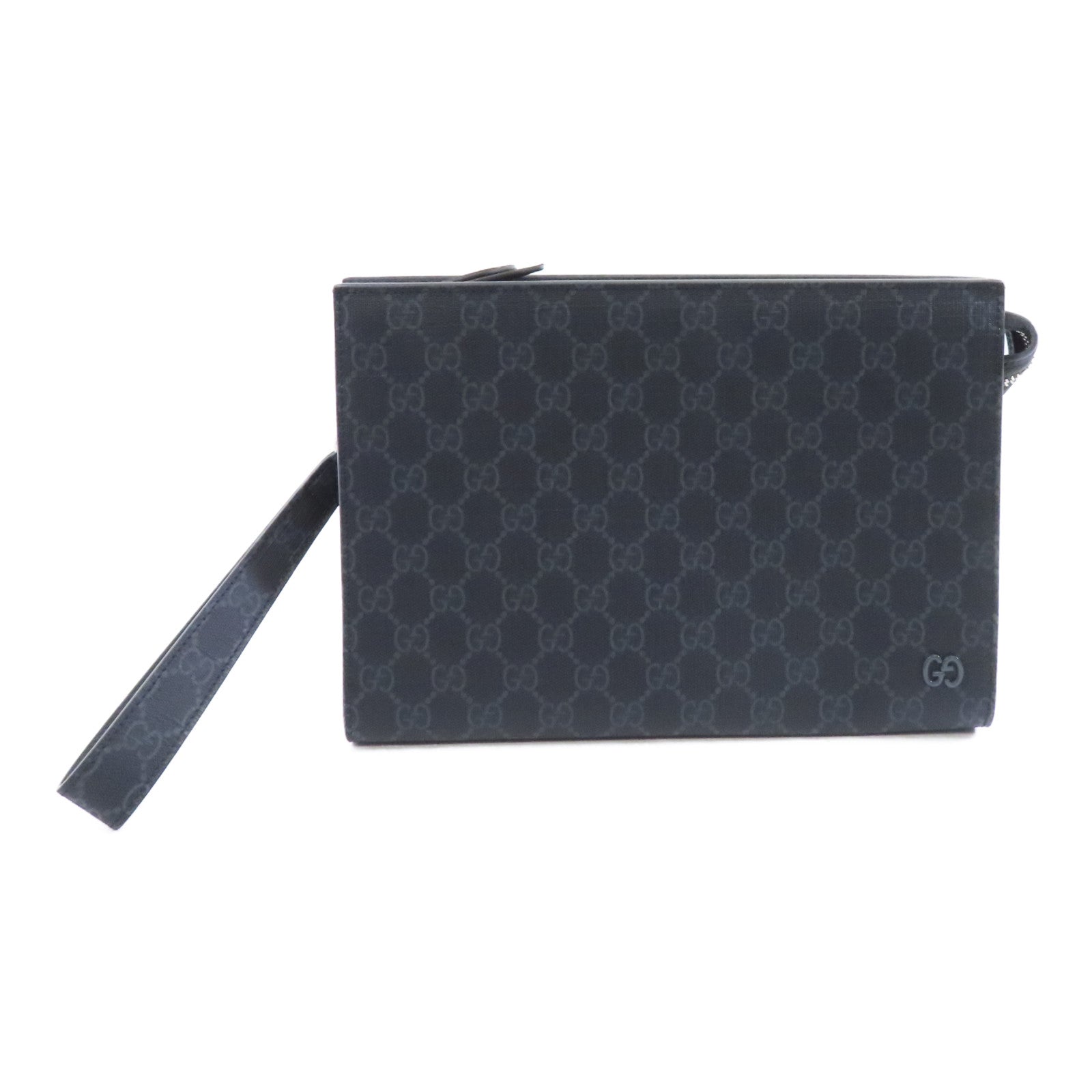GUCCI 【激減優惠】塗層帆布GG Supreme Clutch Bag銀扣手挽袋灰色