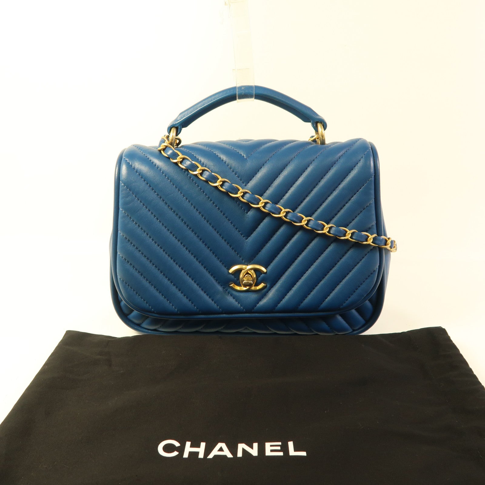 CHANEL 羊皮皮革Chain Shoulder金扣手挽肩背兩用袋