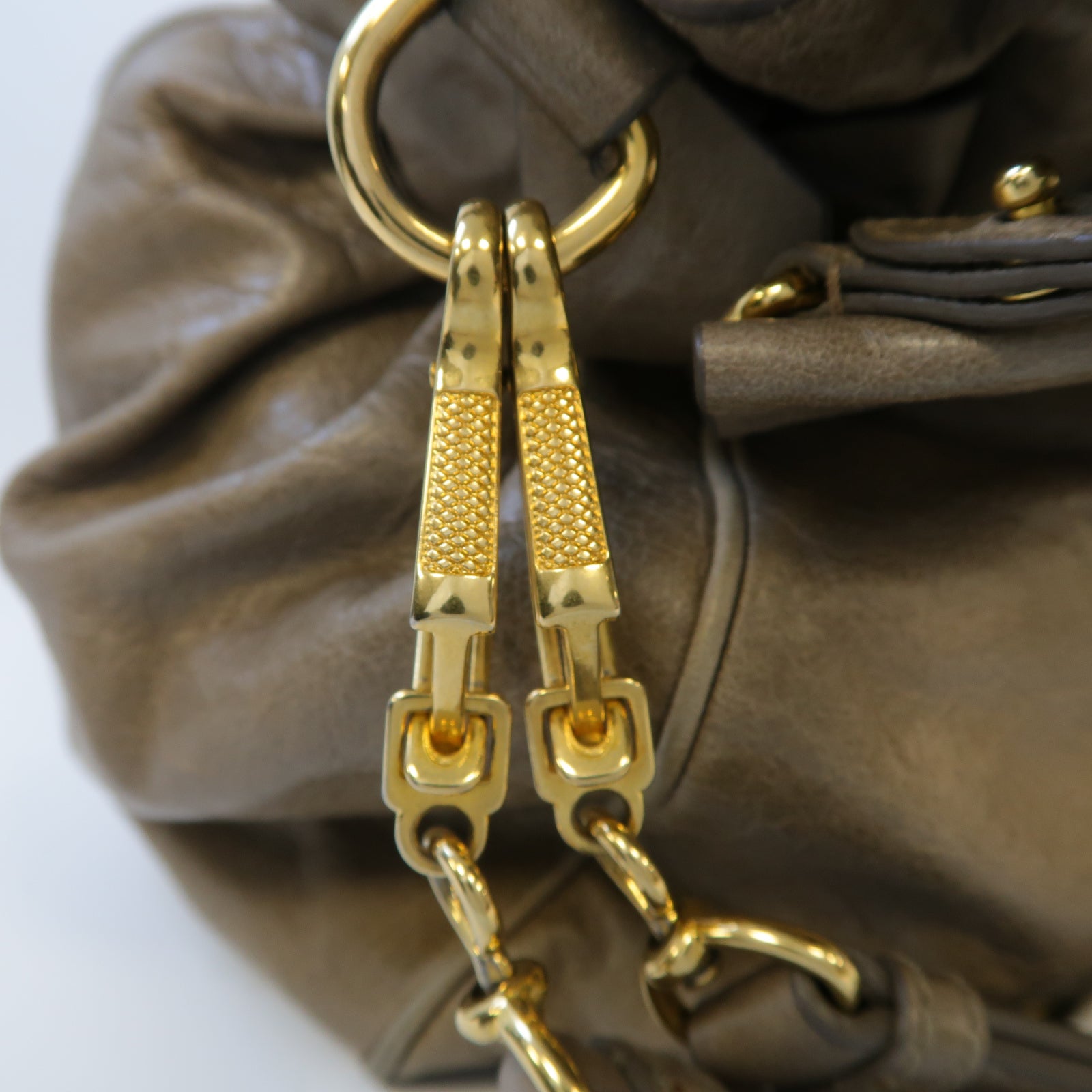 Miu Miu 【激減優惠】牛皮皮革Tote Bag金扣手挽肩背兩用袋啡色