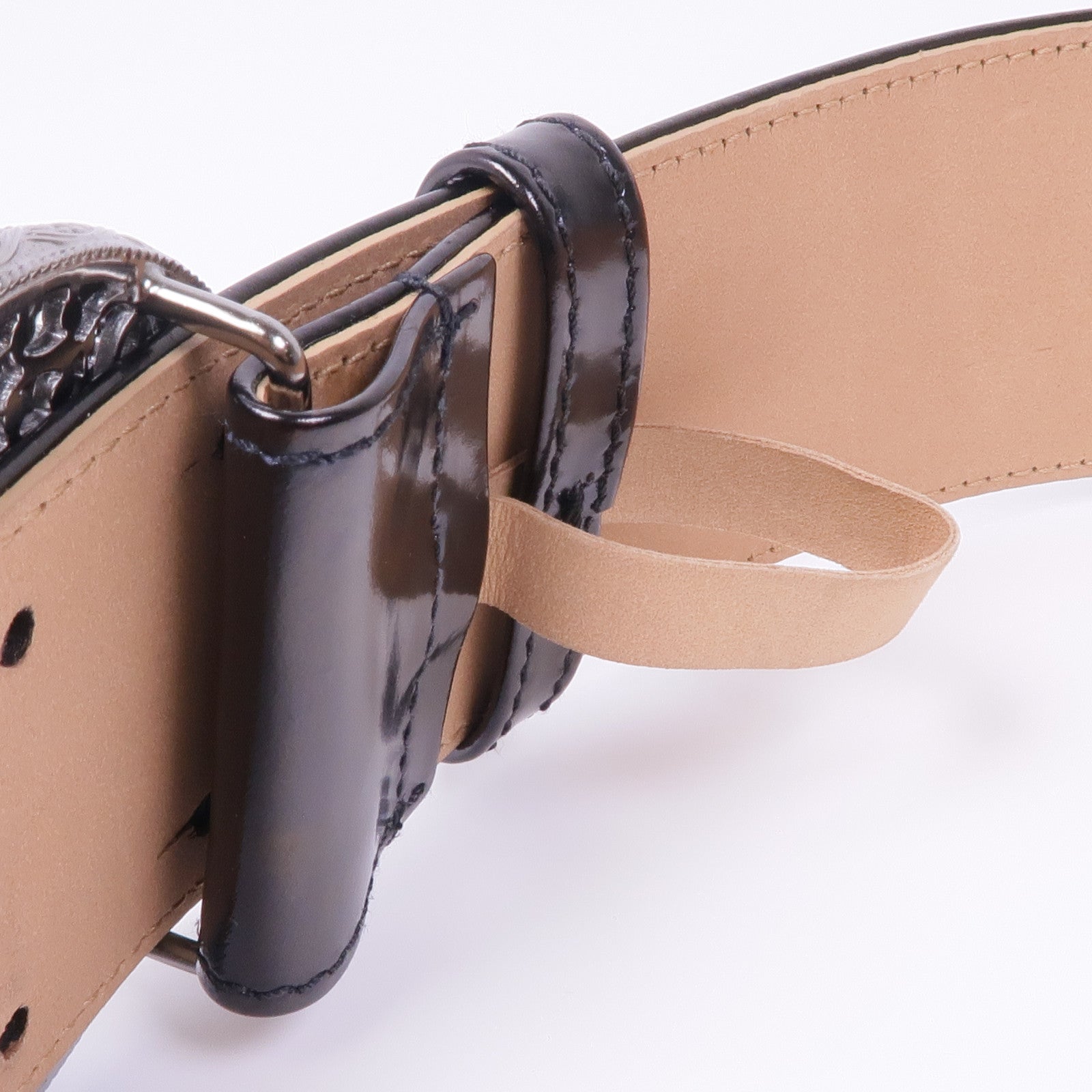 CHANEL 牛皮皮革Belt銀扣皮帶