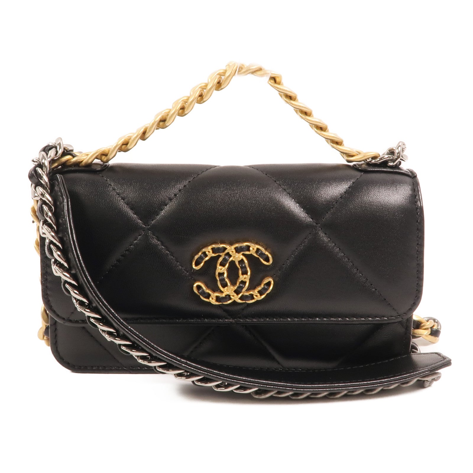 CHANEL 羊皮皮革Chanel 19 Phone Bag金扣鏈帶手挽肩背兩用袋