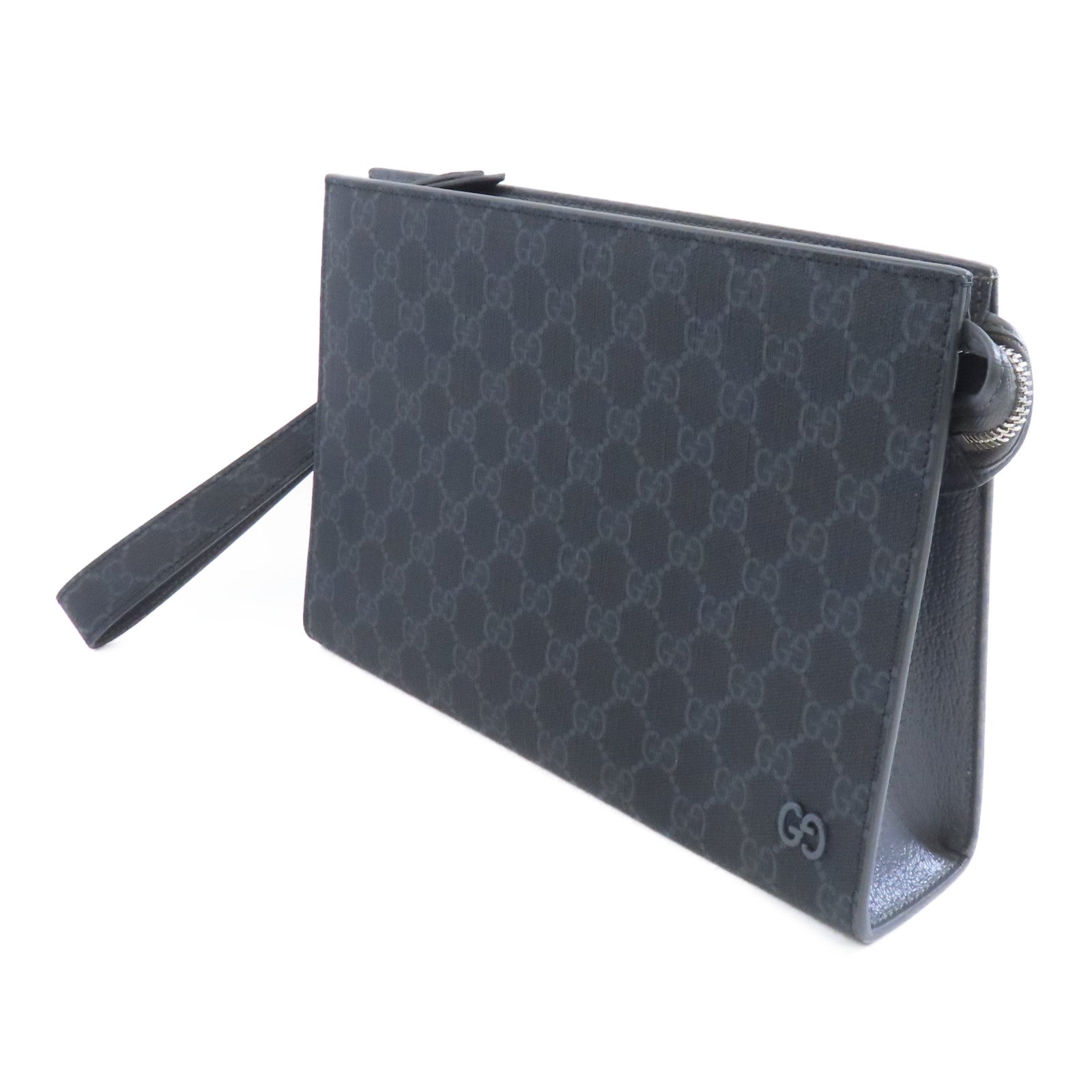 GUCCI 【激減優惠】塗層帆布GG Supreme Clutch Bag銀扣手挽袋灰色
