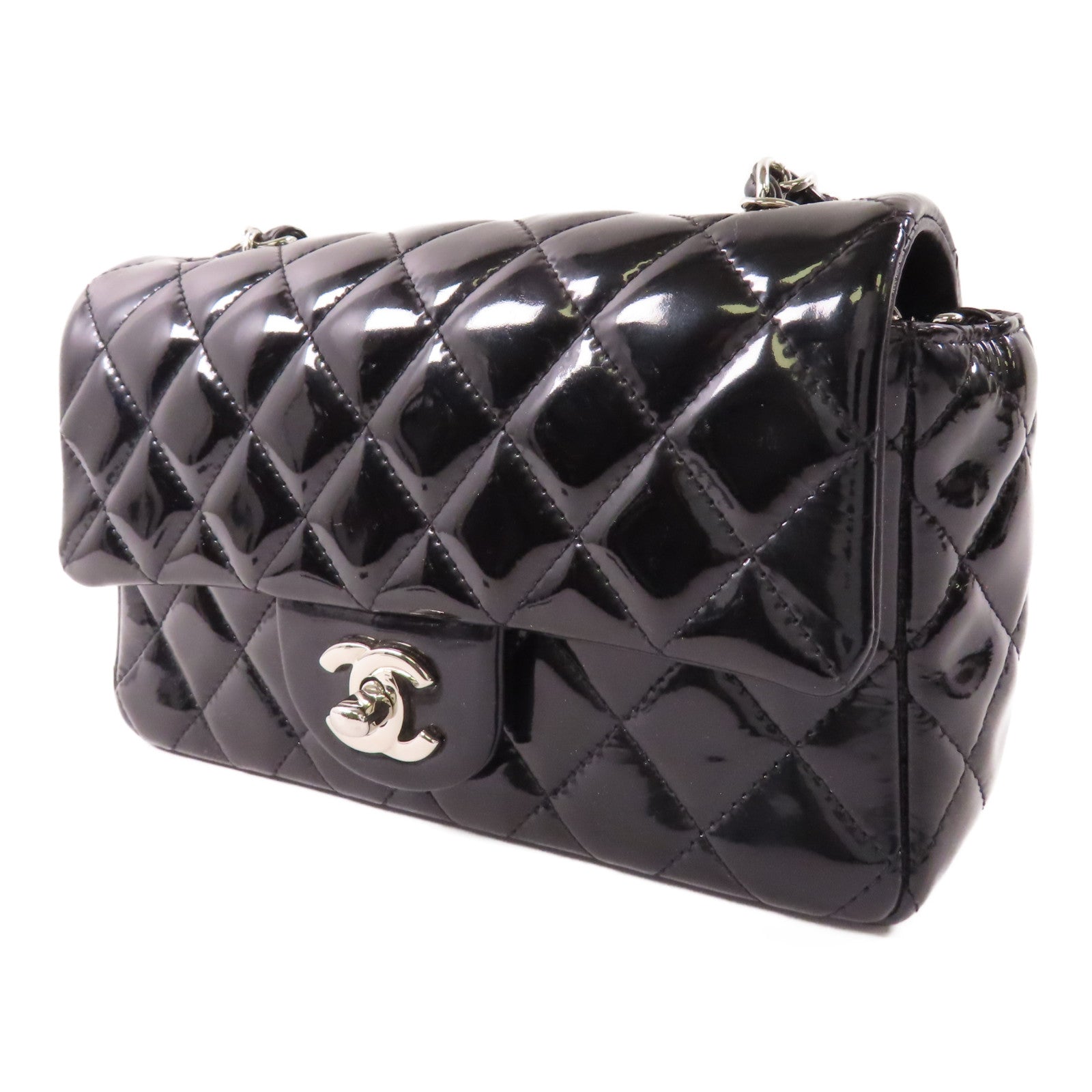 CHANEL 漆皮皮革Classic 20銀扣鏈帶肩背袋
