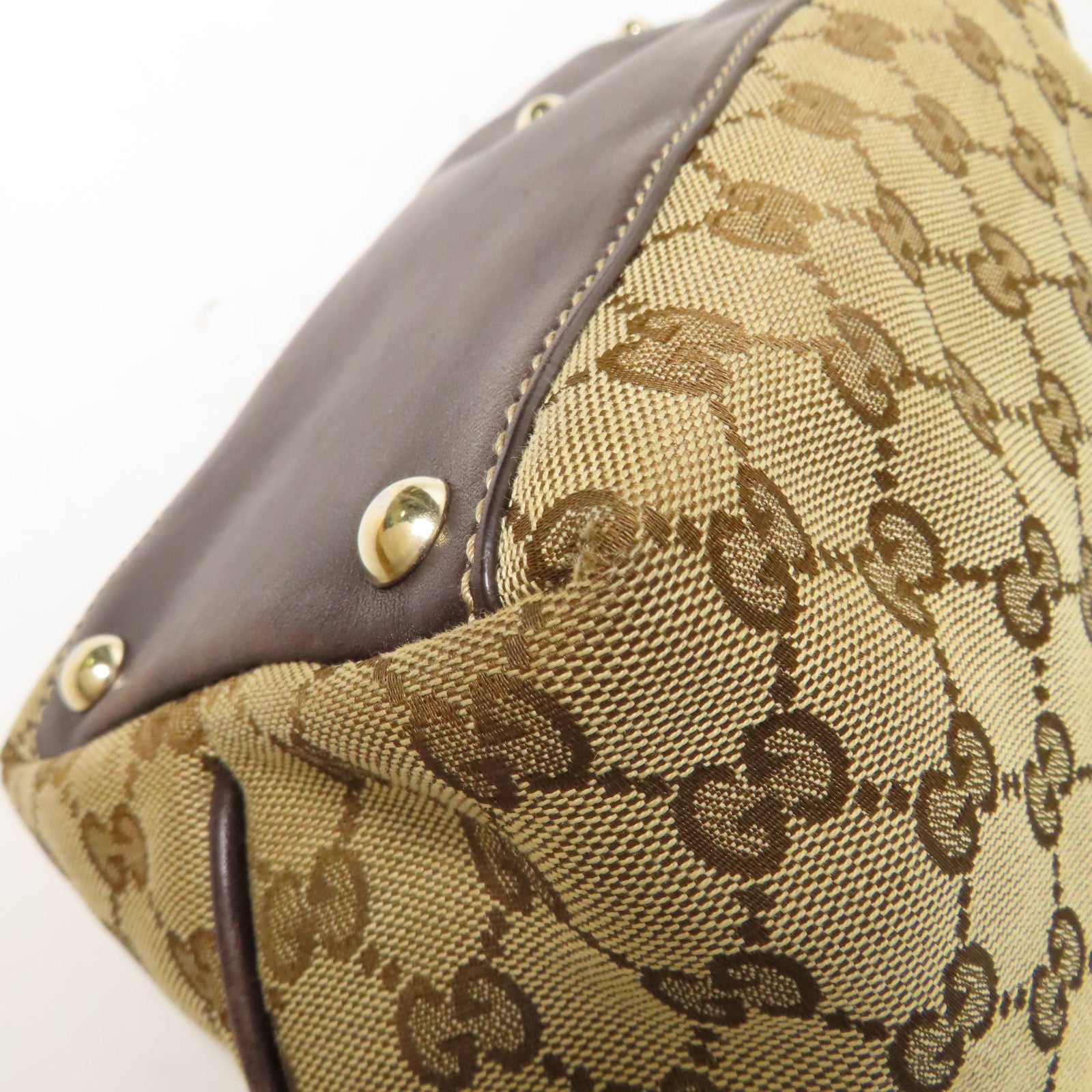 GUCCI 帆布Tote Bag金扣手挽袋啡色