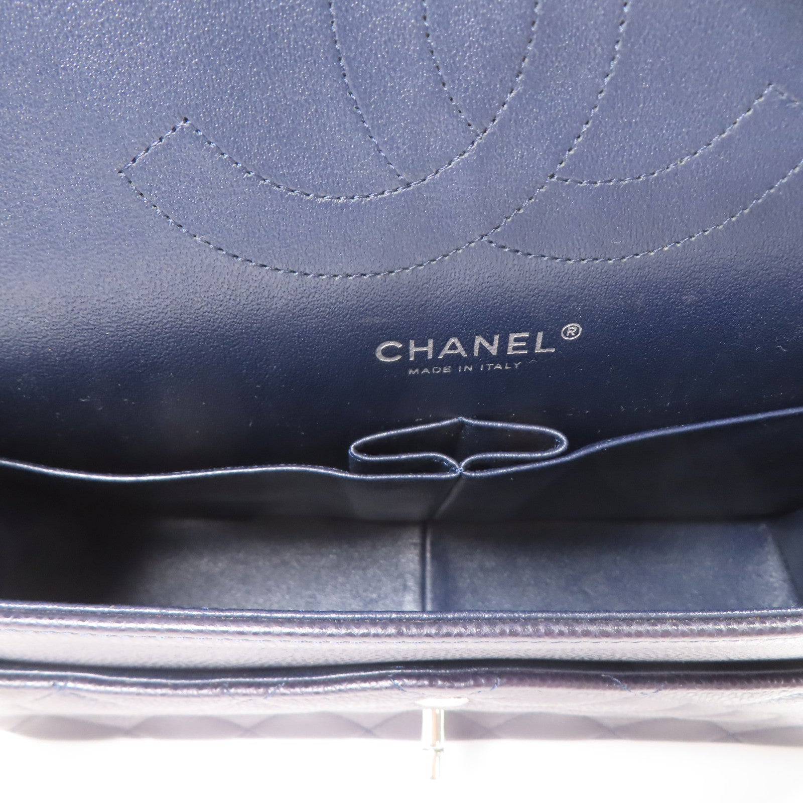 CHANEL CC SHW Large Classic Chain Shoulder Bag Calfskin Leather Navy