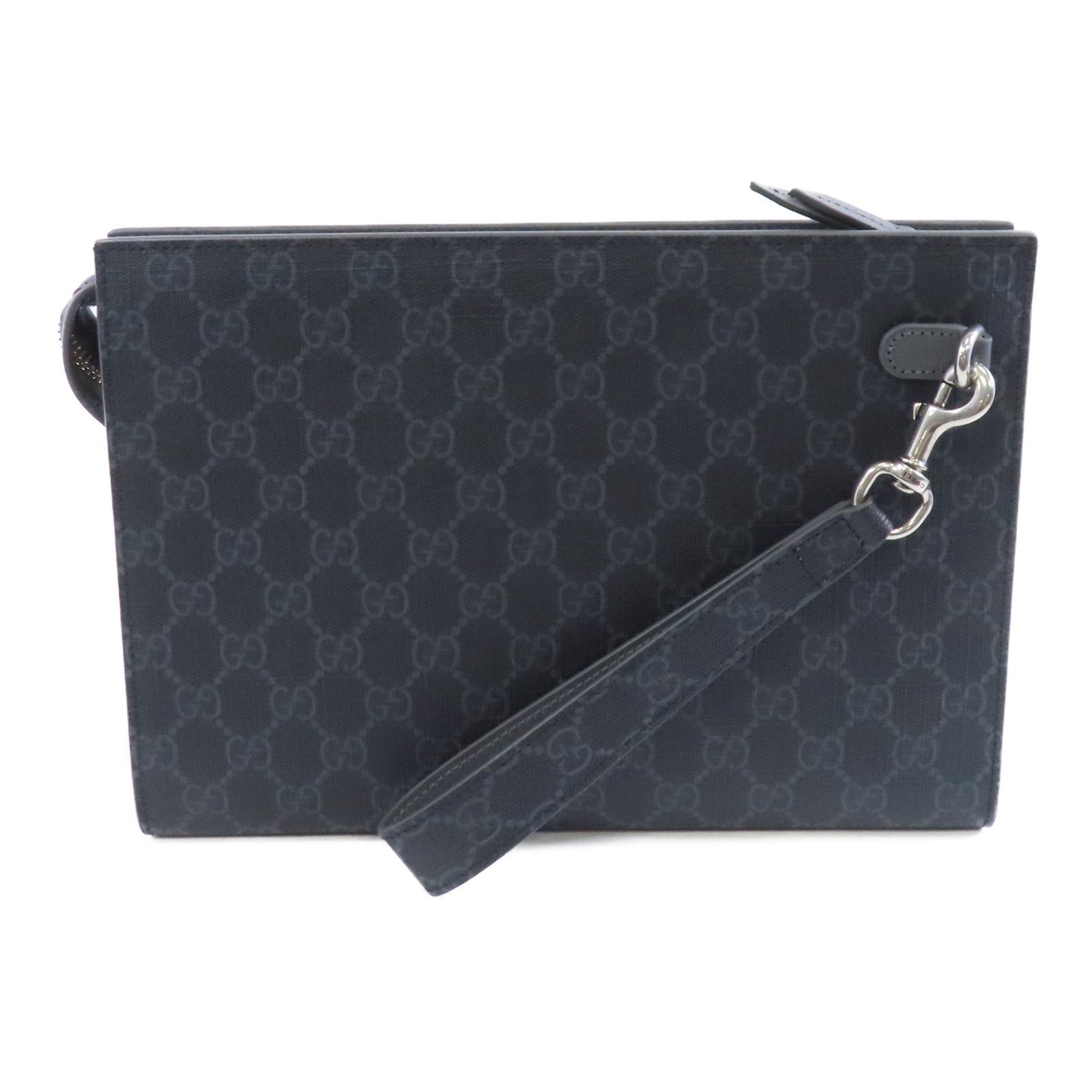 GUCCI 【激減優惠】塗層帆布GG Supreme Clutch Bag銀扣手挽袋灰色