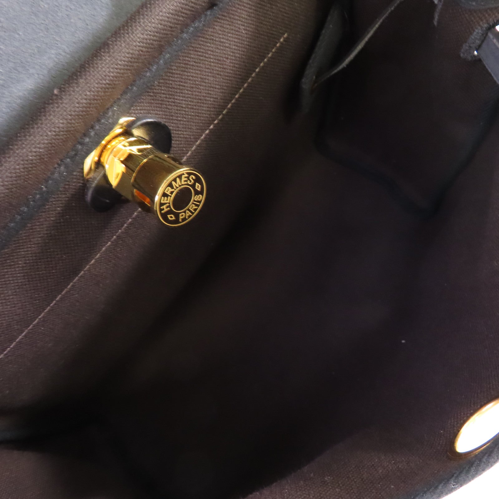 HERMES Toile Militaire帆布Herbag PM 2Way Shoulder Bag金扣手挽肩背兩用袋Ebene烏木色