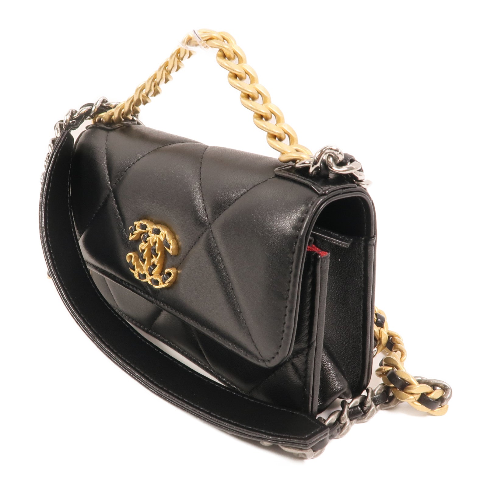 CHANEL 羊皮皮革Chanel 19 Phone Bag金扣鏈帶手挽肩背兩用袋