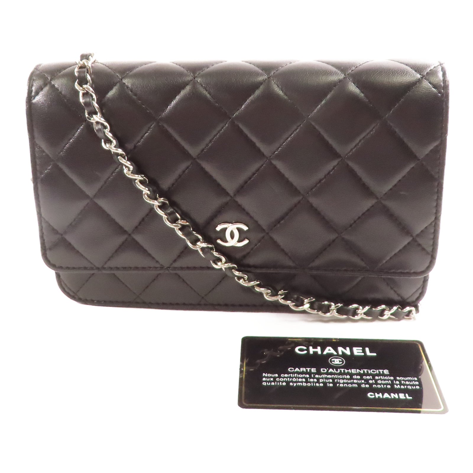 CHANEL 羊皮皮革Wallet On Chain銀扣鏈帶肩背袋