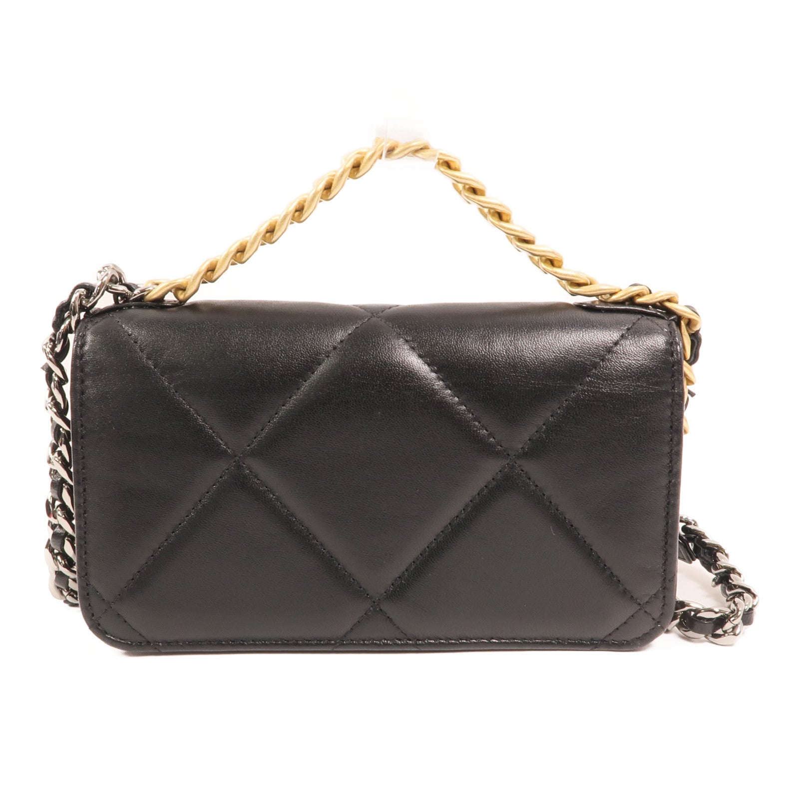 CHANEL 羊皮皮革Chanel 19 Phone Bag金扣鏈帶手挽肩背兩用袋