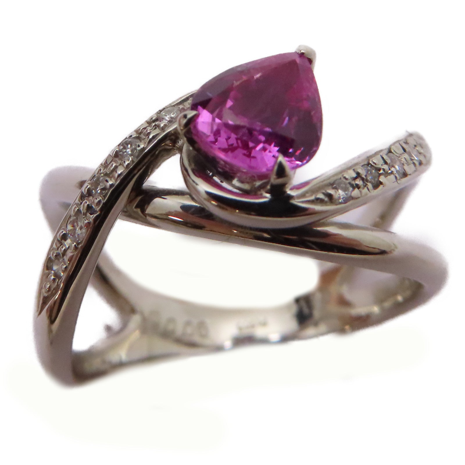 JEWELRY 【激減優惠】PT900鉑金Pink Sapphire Diamond Ring 0.84ct粉紅藍寶石/0.06ct鑽石戒指US#6.25