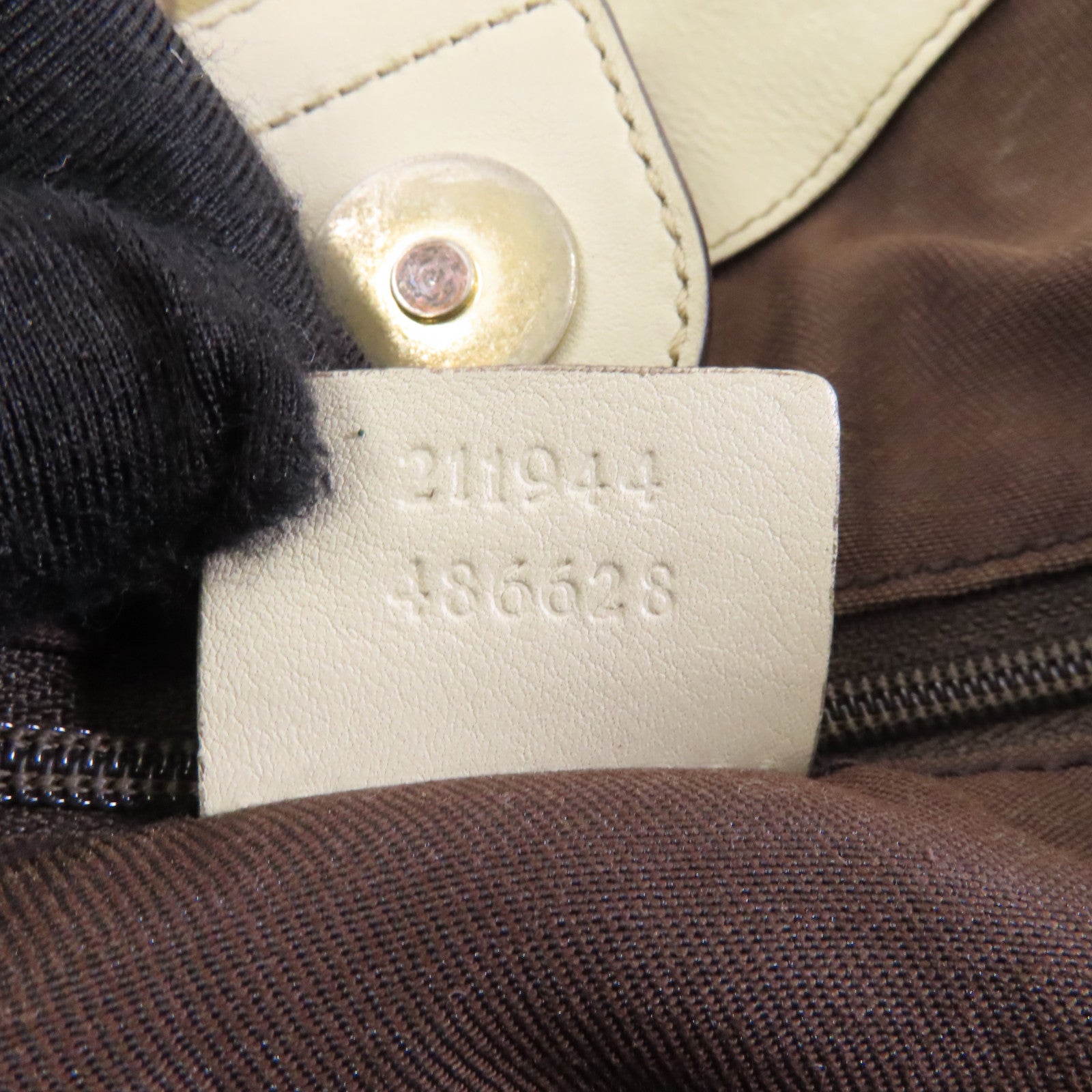 GUCCI 帆布Shoulder Bag金扣肩背袋棕色/白色