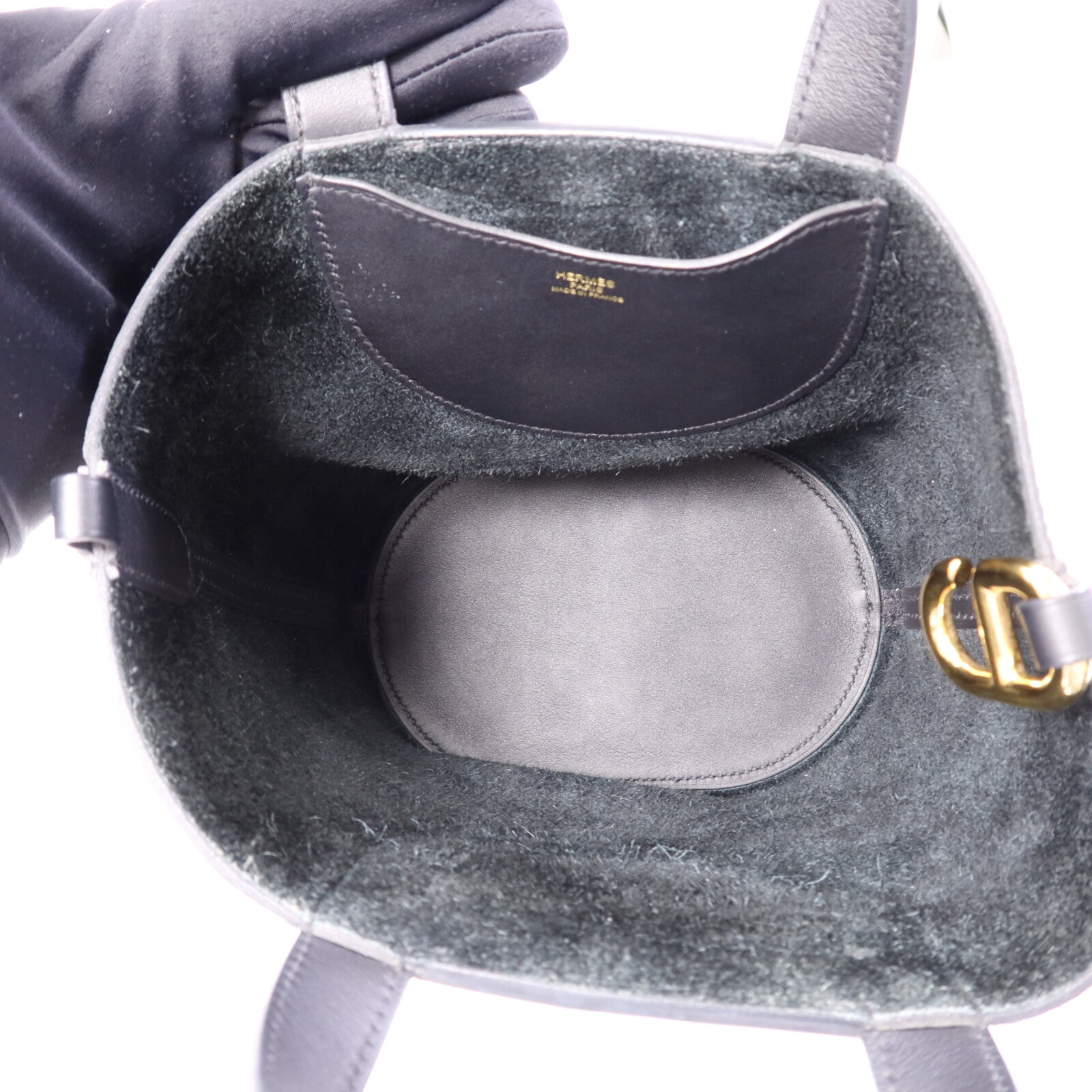 HERMES Clemence皮革In The Loop 18金扣手挽袋Noir