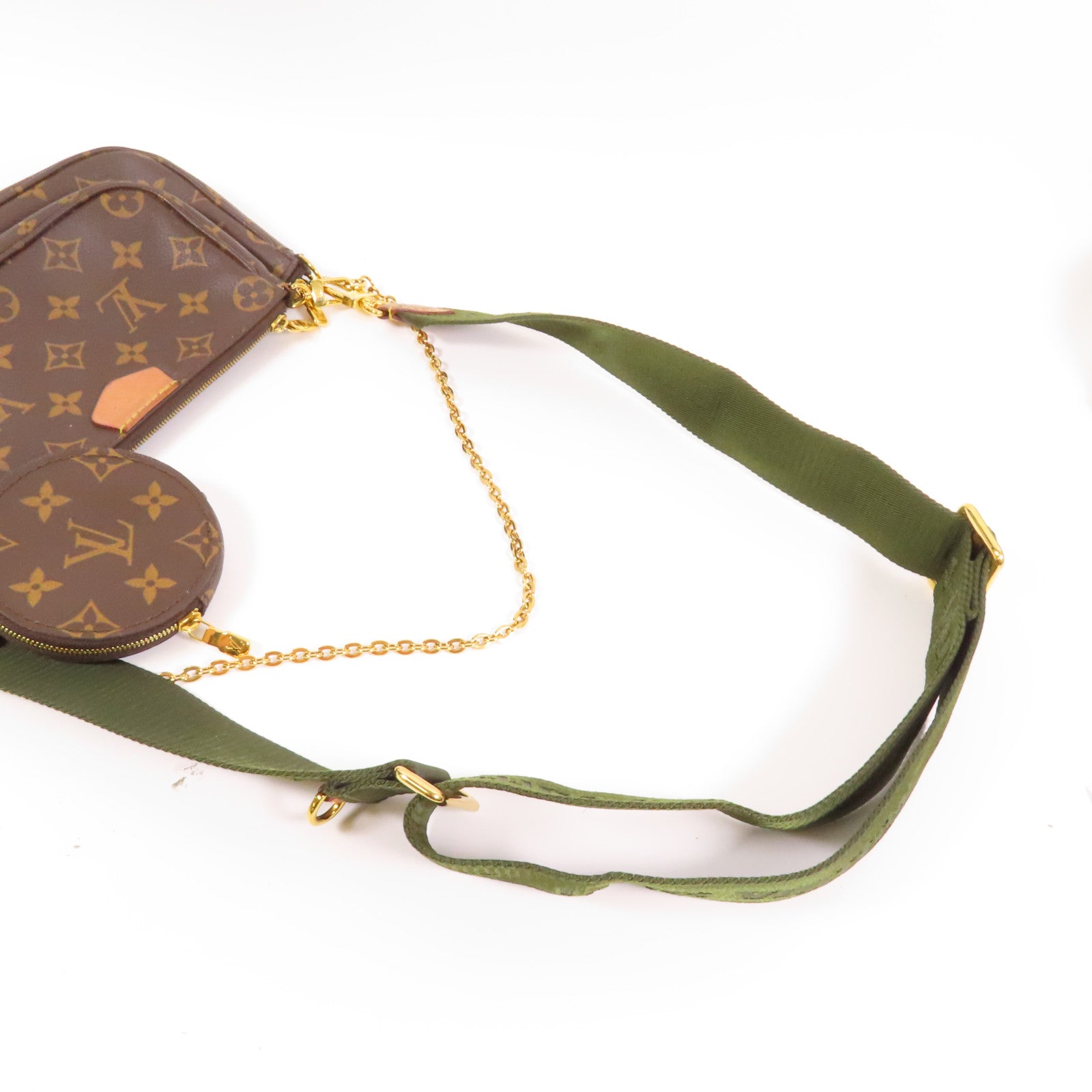 LOUIS VUITTON Monogram Multi Pochette Accessoires金扣手挽肩背兩用袋啡色/綠色