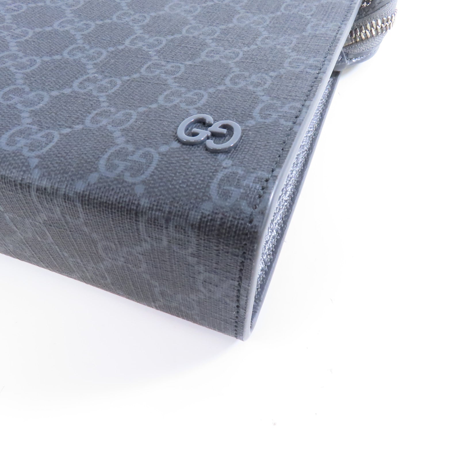 GUCCI 【激減優惠】塗層帆布GG Supreme Clutch Bag銀扣手挽袋灰色