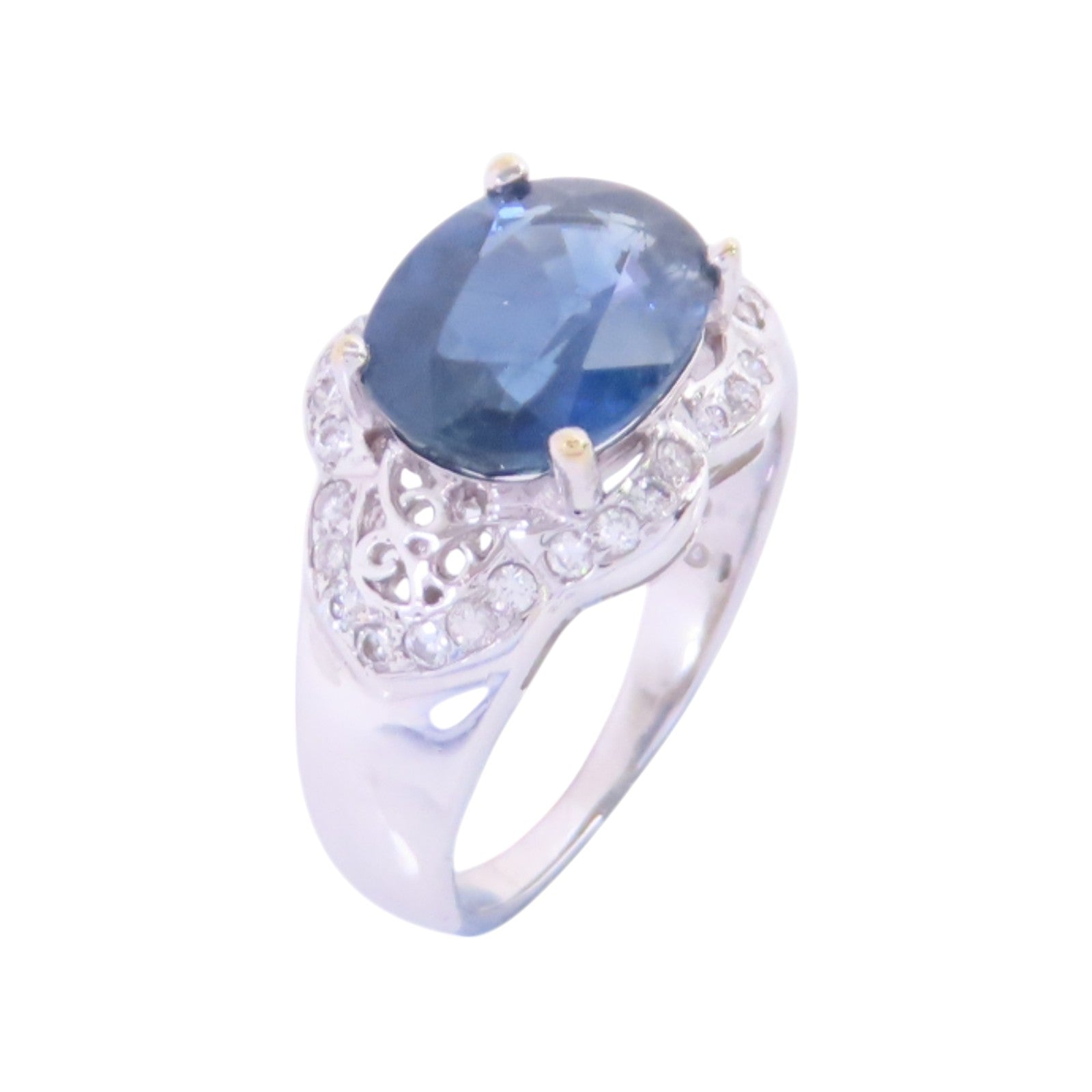 JEWELRY 【激減優惠】18K白金/藍寶石/鑽石Sapphire Diamond Ring戒指US#4.25